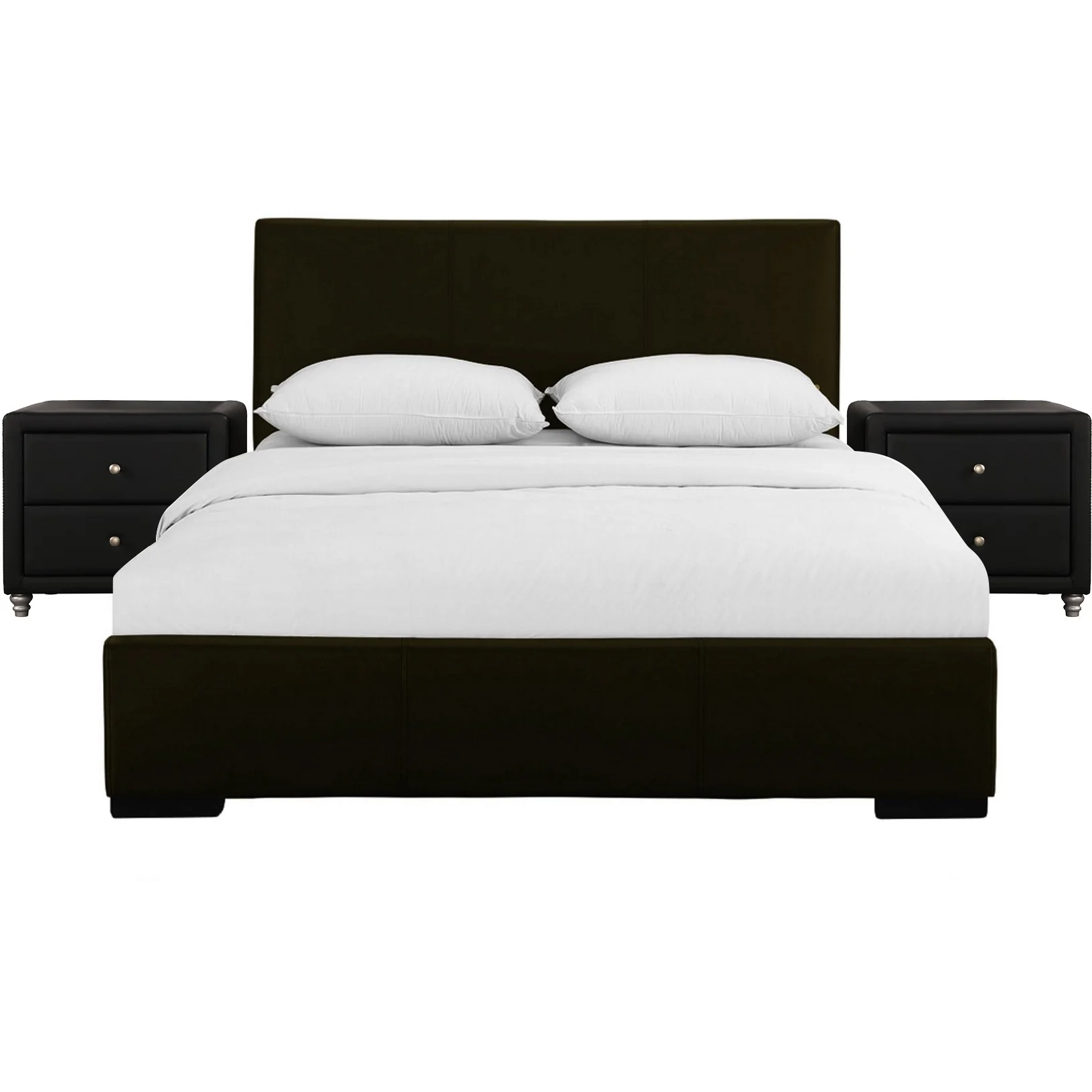 Brown Upholstered Platform Queen Bed With Two Nightstands By Homeroots - Image 2