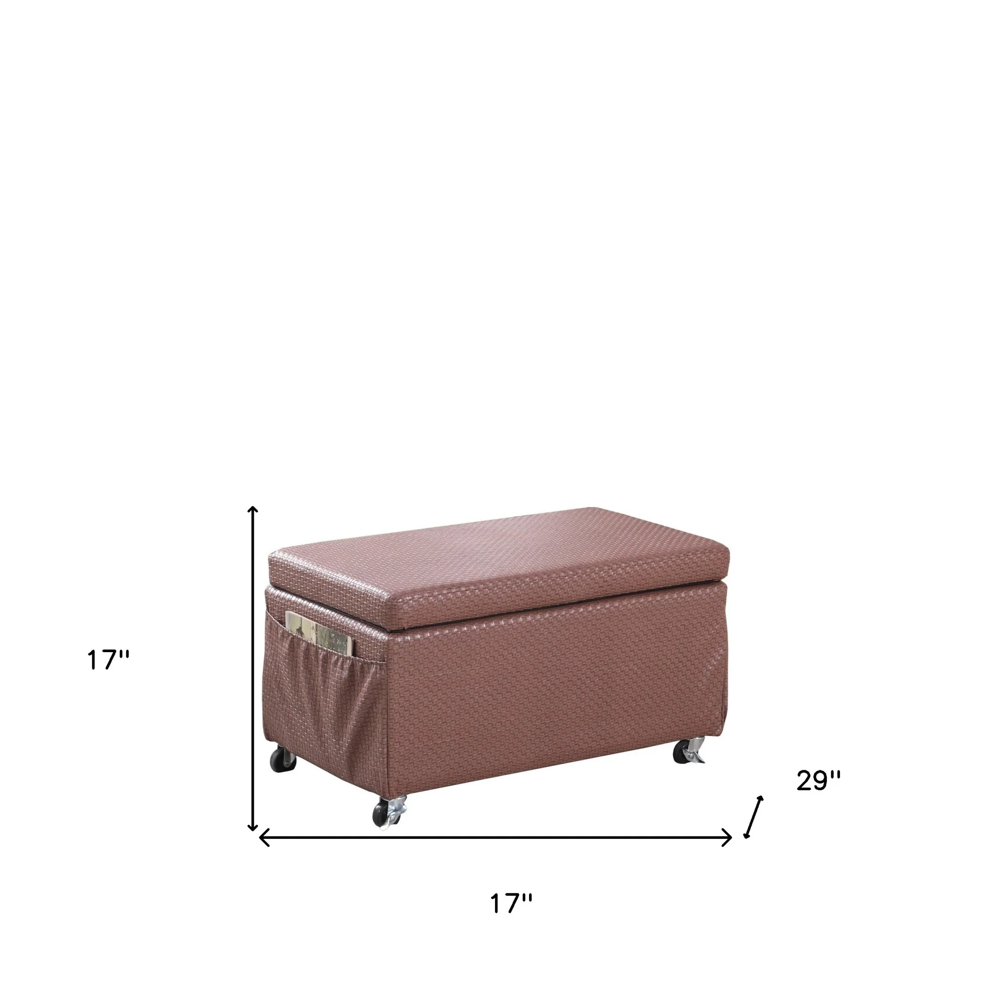 Brown Weave Faux Leather Rolling Storage Ottoman with Pockets By Homeroots - Image 7