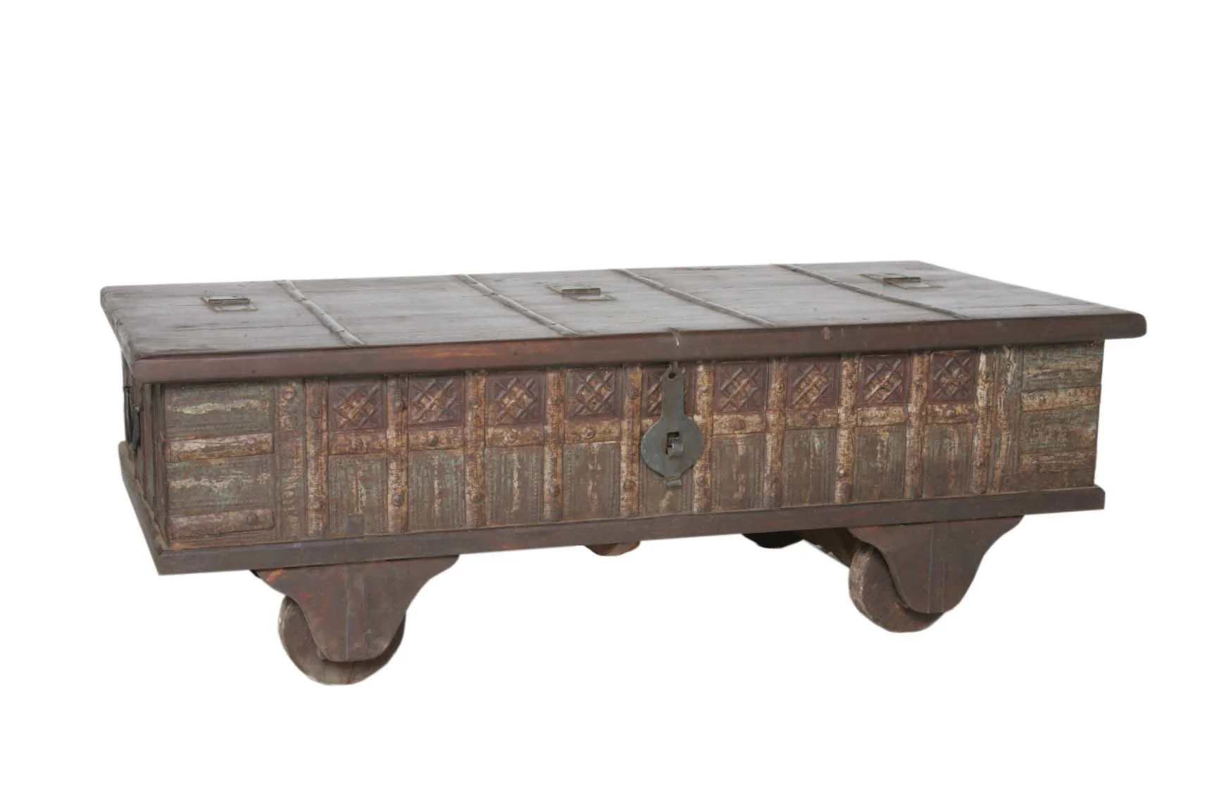 Brown Wheel Antique Coffee Table By Homeroots - Image 2