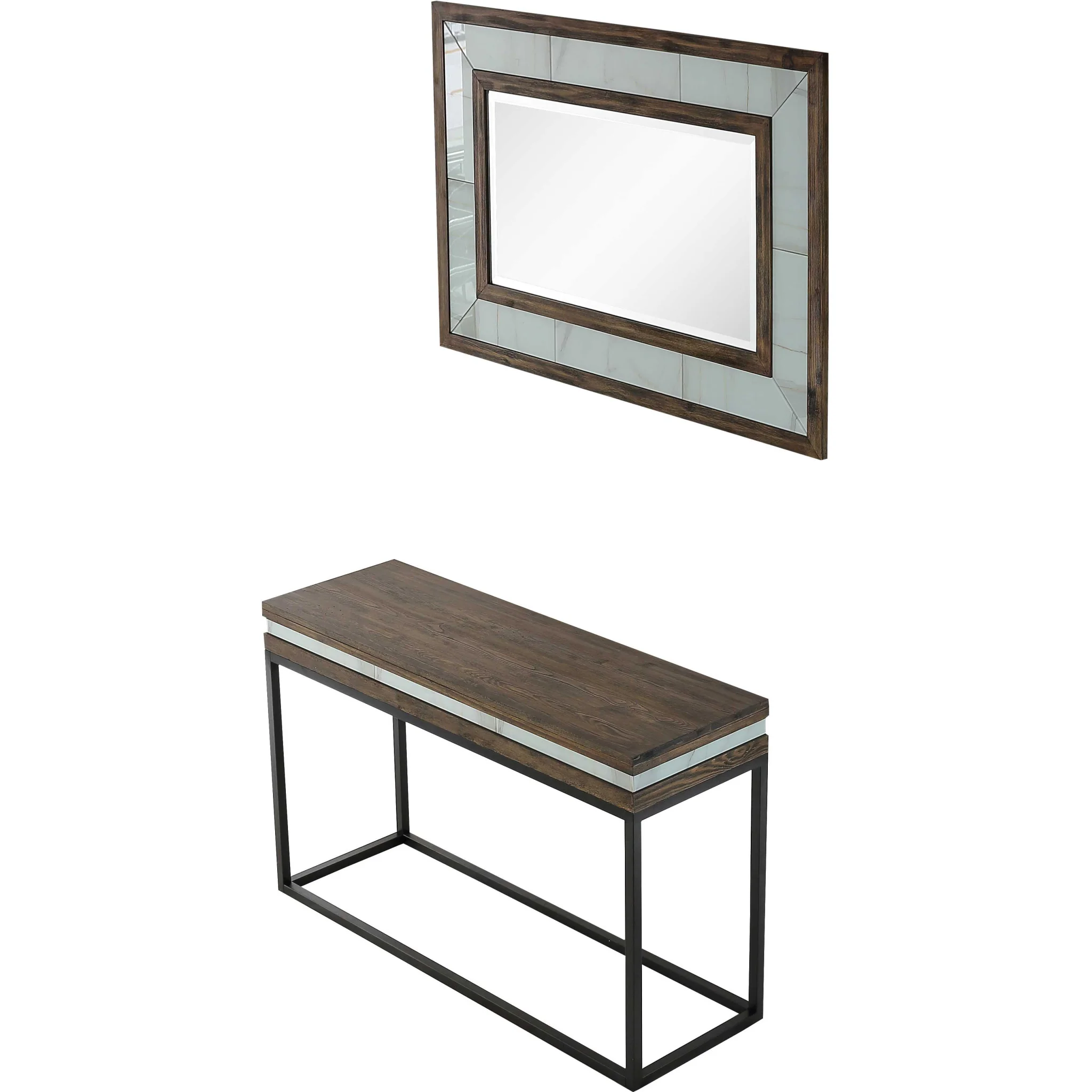 Brown White and Black Solid Wood And Faux Marble Sled Console Table By Homeroots - Image 3