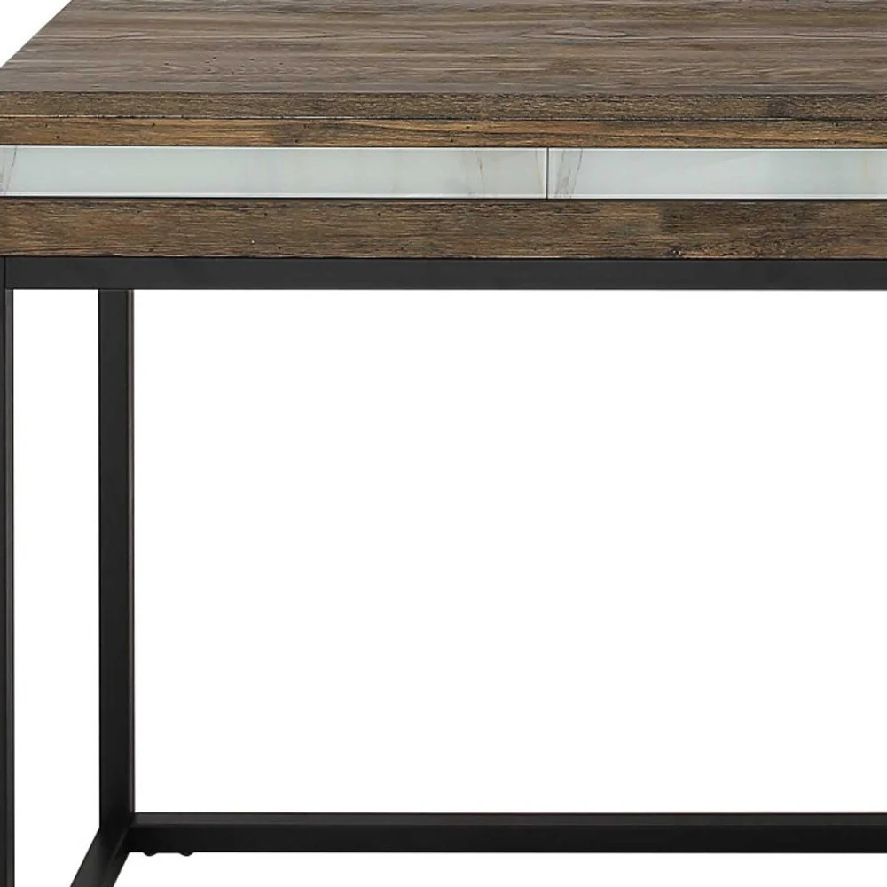 Brown White and Black Solid Wood And Faux Marble Sled Console Table By Homeroots - Image 6