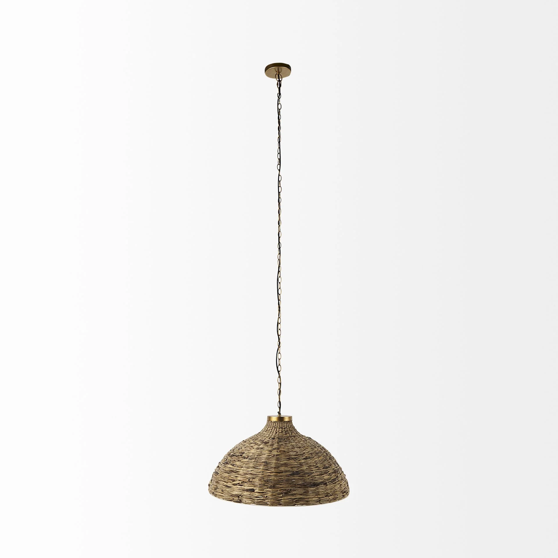 Brown Wicker Domed Hanging Pendant Light By Homeroots - Image 2