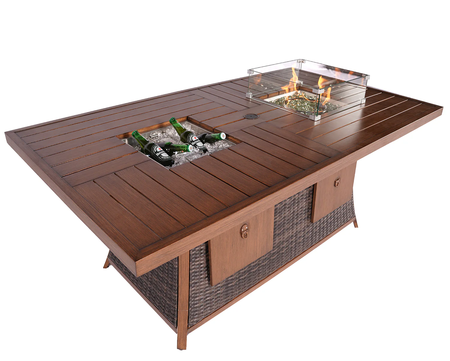 Brown Wicker Outdoor Gas Fire Pit Table with Ice Bucket By Homeroots - Image 2