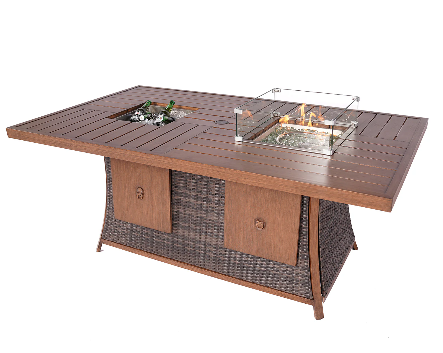 Brown Wicker Outdoor Gas Fire Pit Table with Ice Bucket By Homeroots - Image 3