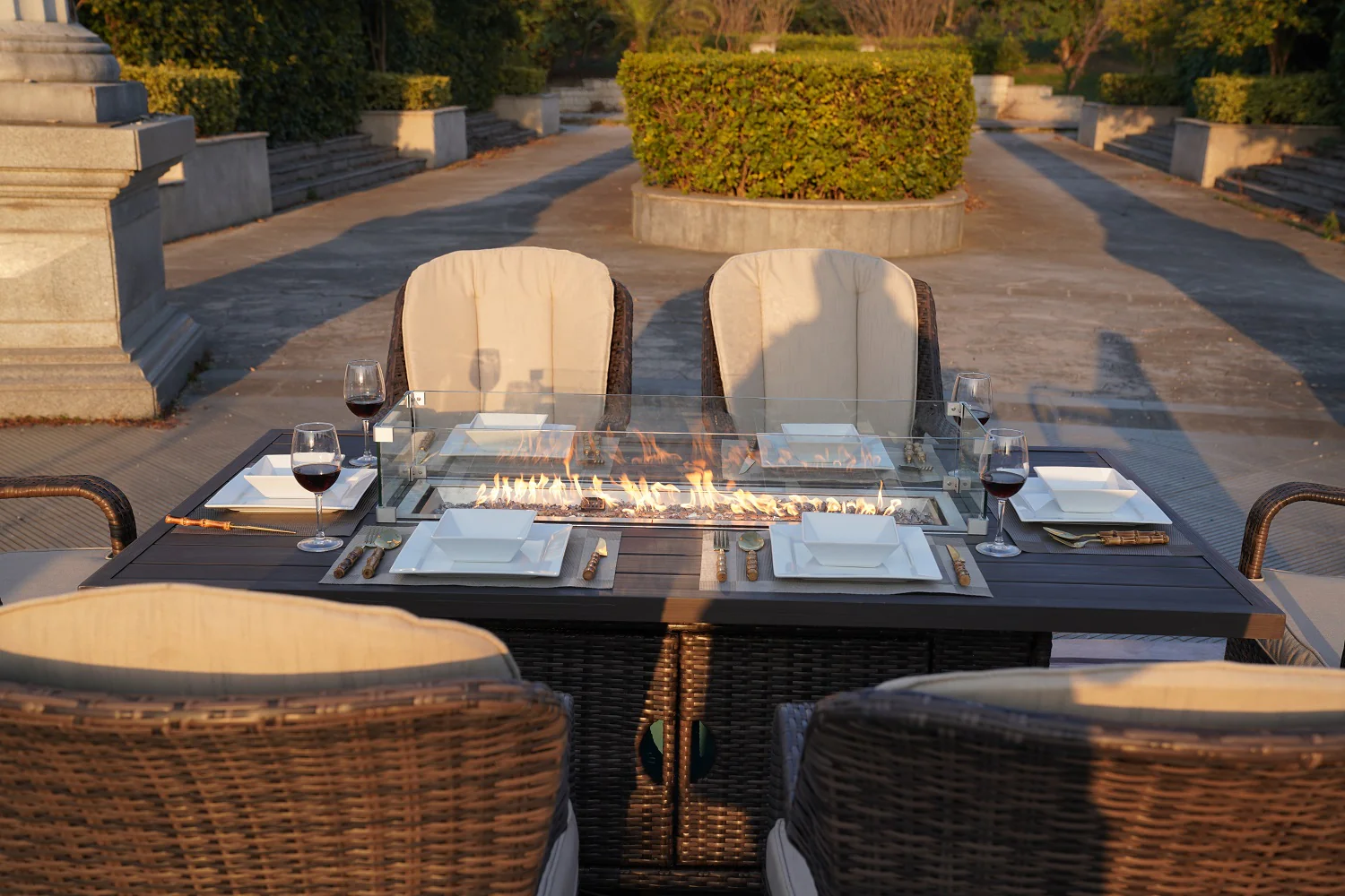 Brown Wicker Outdoor Patio Gas Fire Pit Table By Homeroots - Image 3