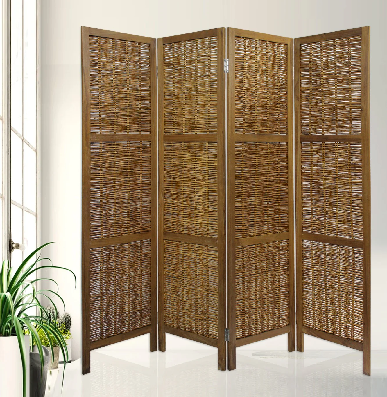 Brown Willow Four Panel Room Divider Screen By Homeroots - Image 2