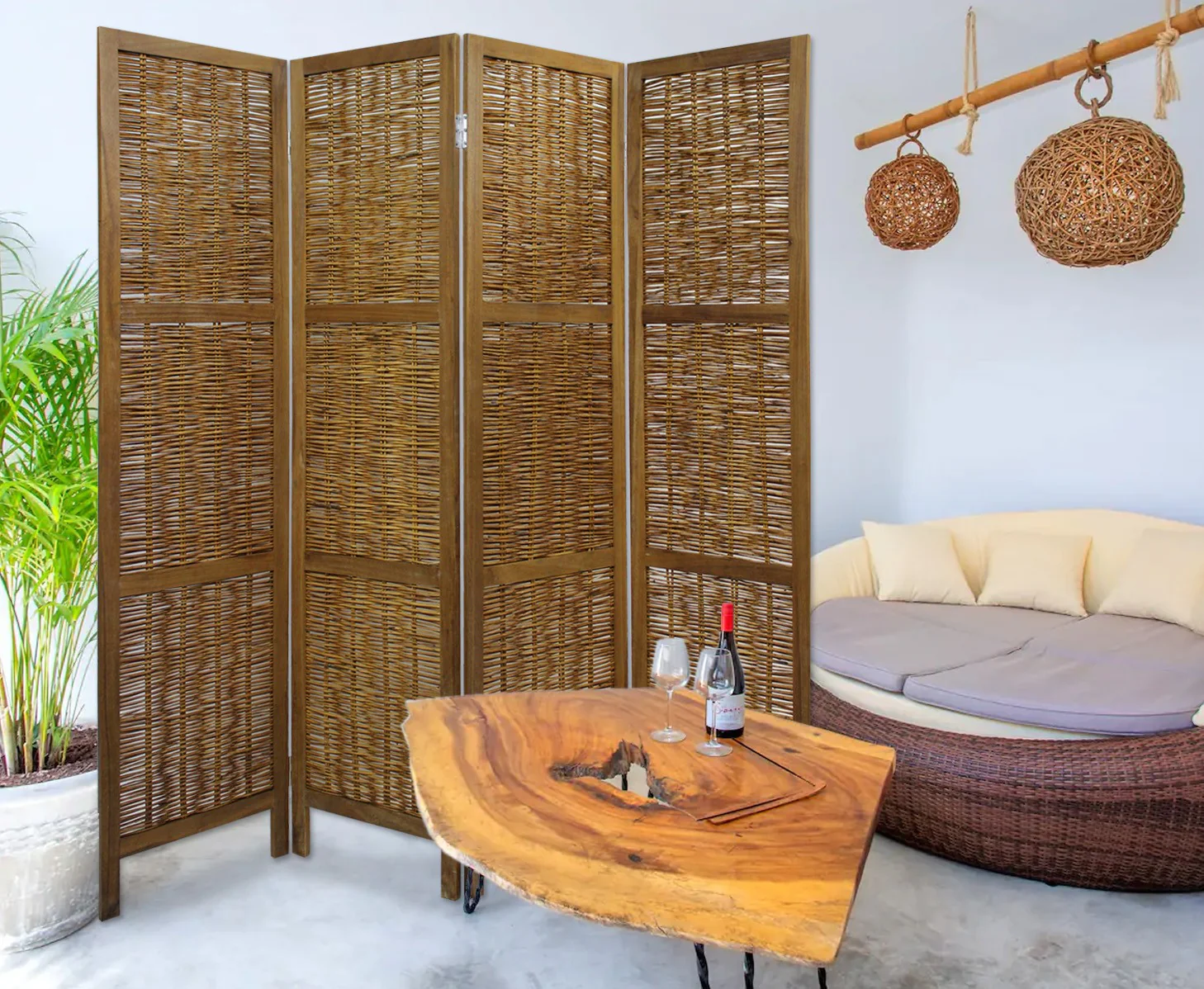 Brown Willow Four Panel Room Divider Screen By Homeroots - Image 3