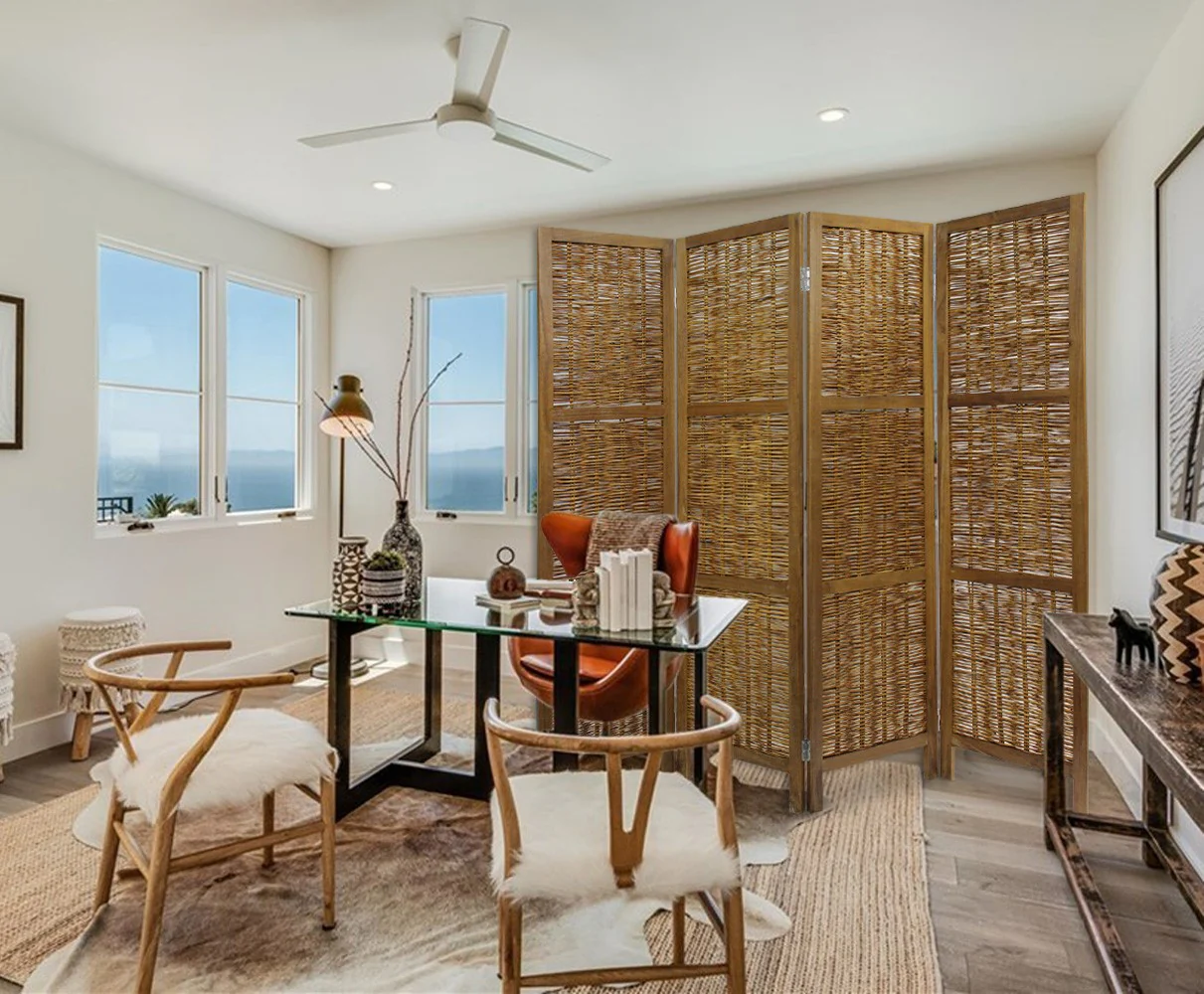 Brown Willow Four Panel Room Divider Screen By Homeroots - Image 4