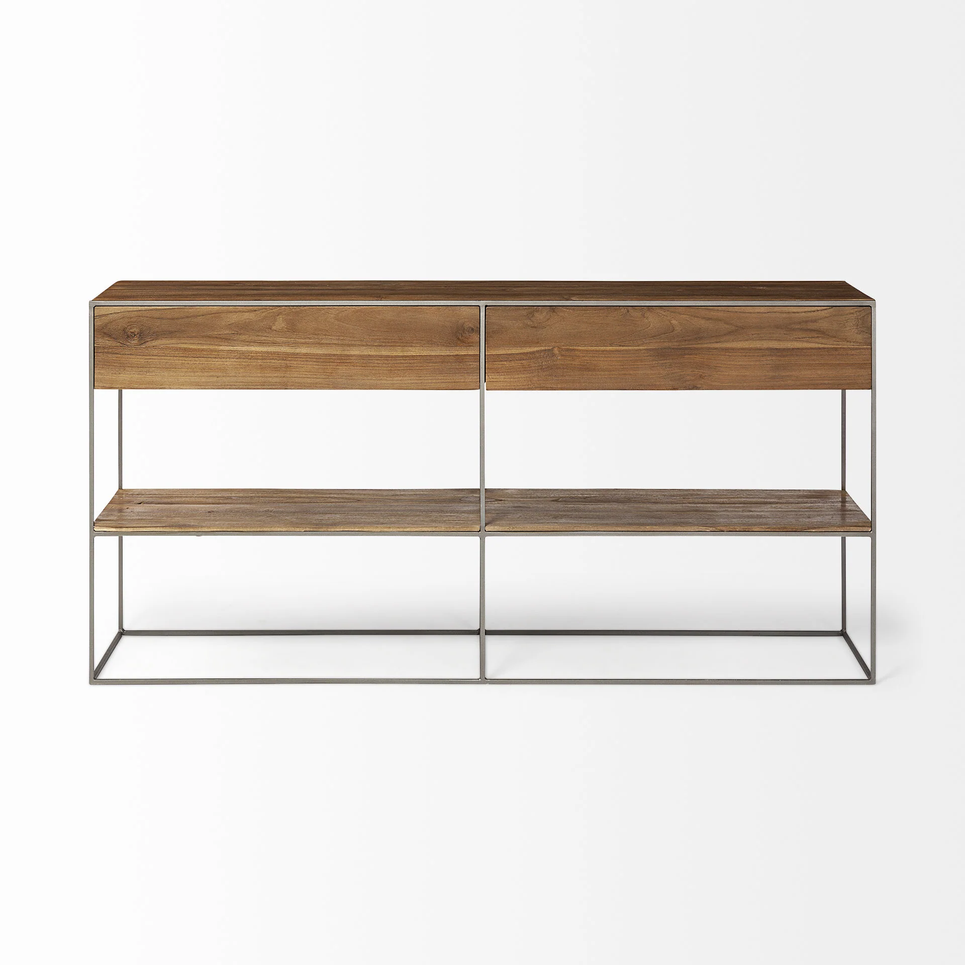 Brown Wood And Silver Metal Frame With 2 Drawer And Sideboard By Homeroots - Image 2