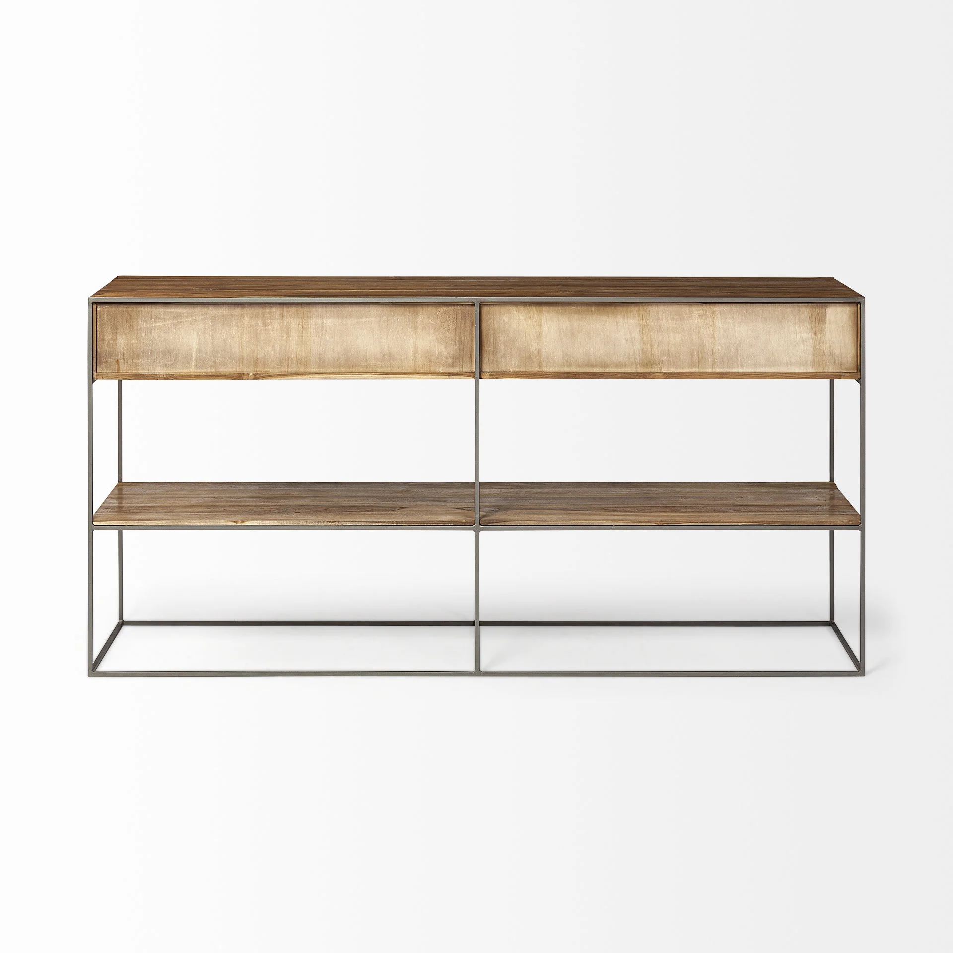 Brown Wood And Silver Metal Frame With 2 Drawer And Sideboard By Homeroots - Image 4