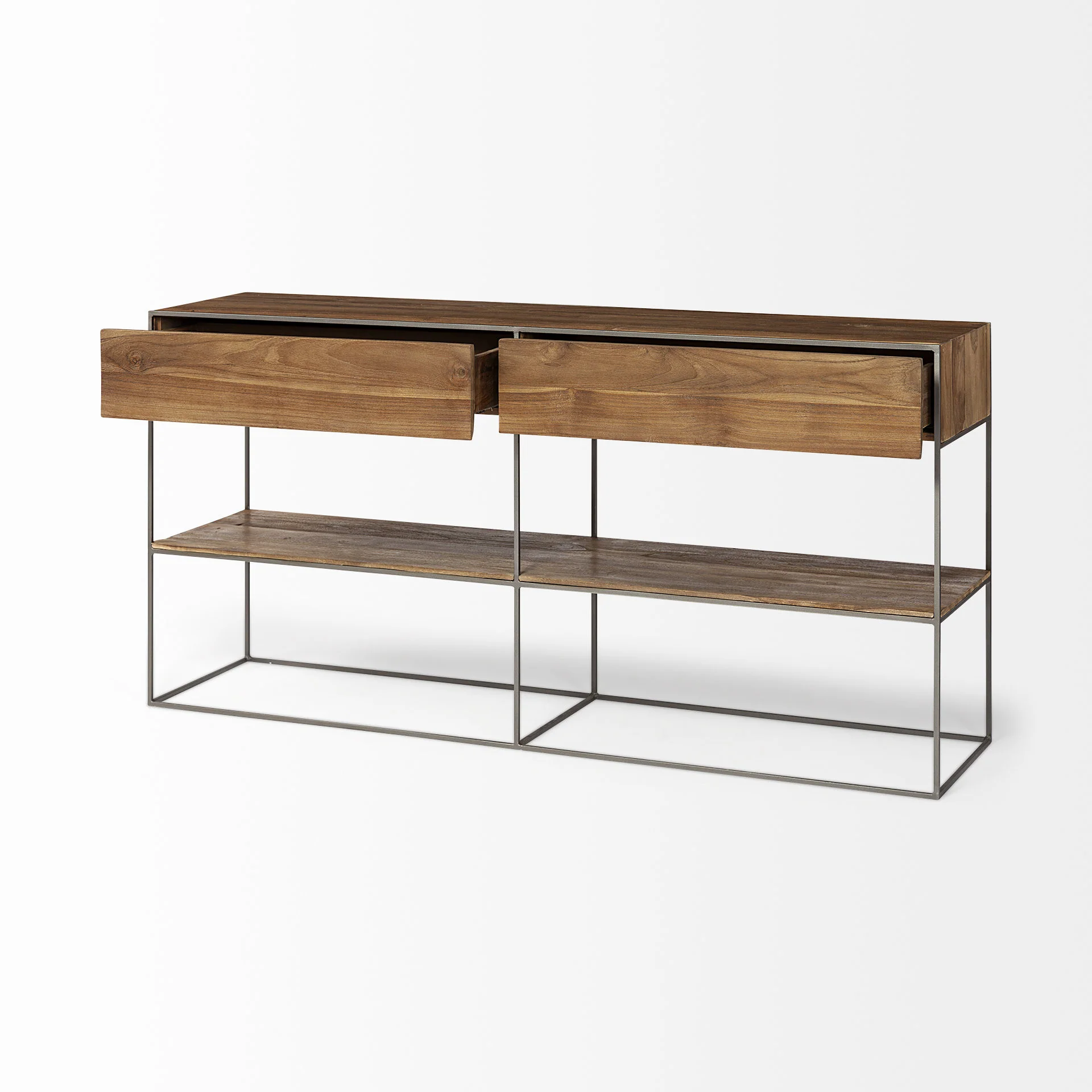 Brown Wood And Silver Metal Frame With 2 Drawer And Sideboard By Homeroots - Image 5