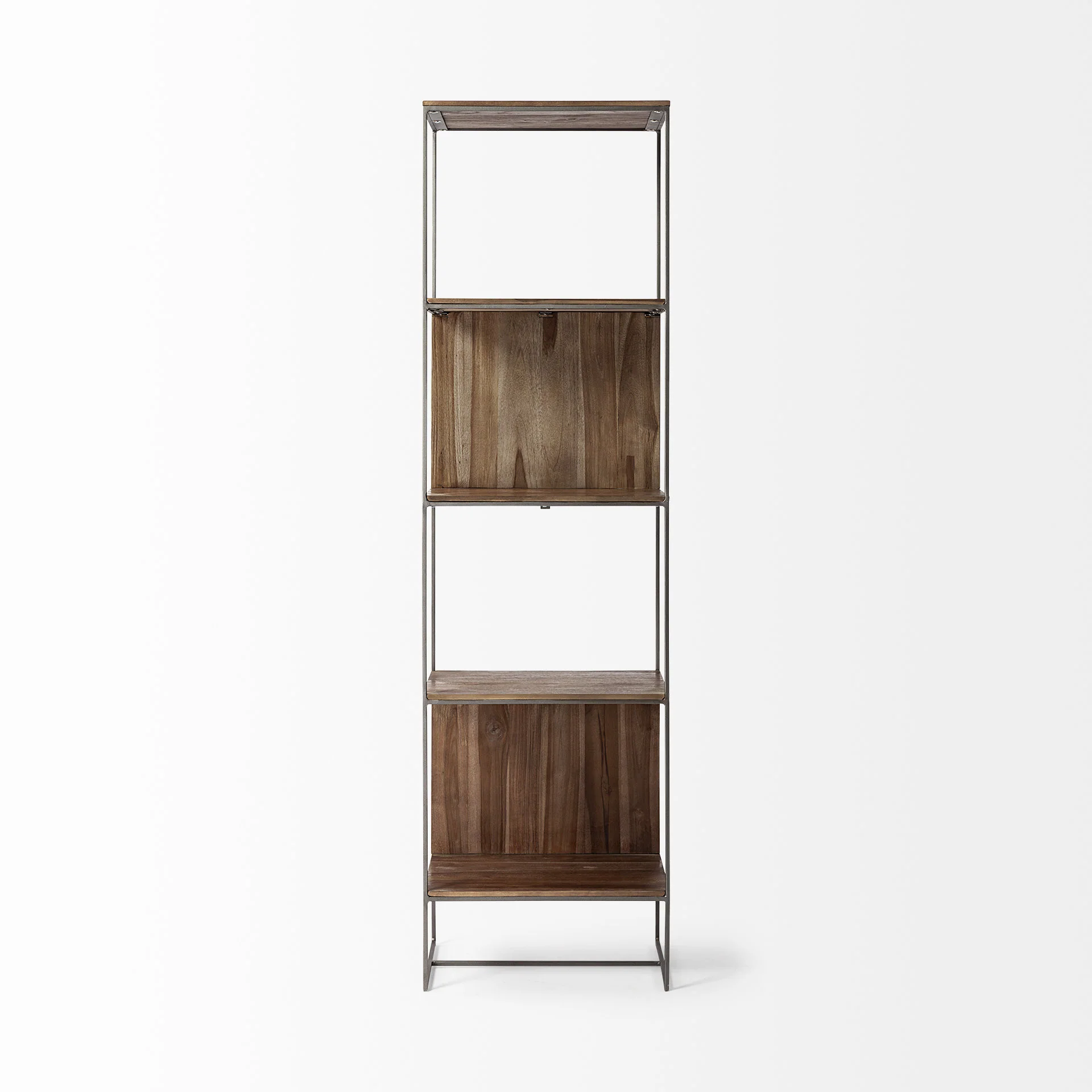 Brown Wood and Silver Metal Frame with 4 Shelf Shelving Unit By Homeroots - Image 2