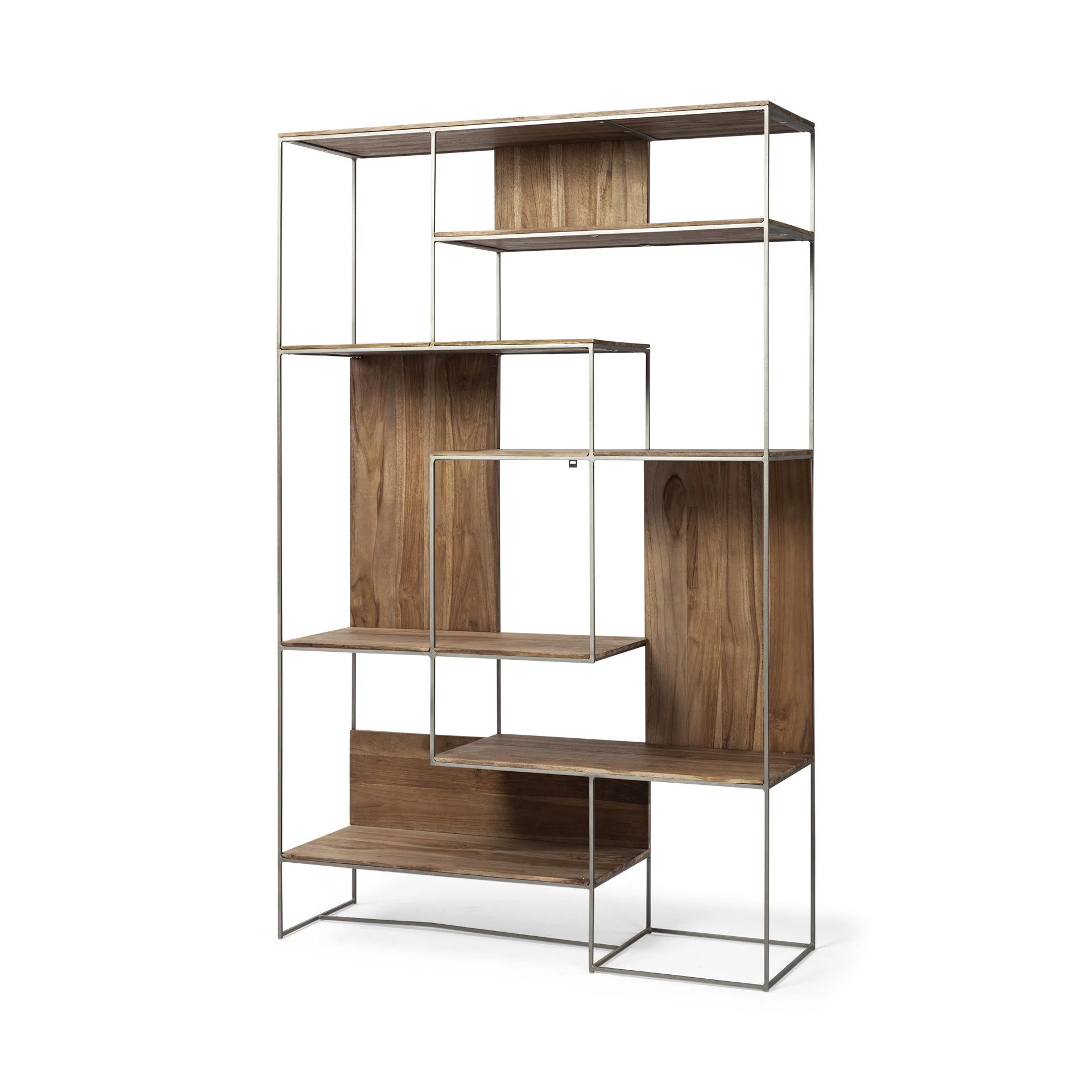 Brown Wood and Silver Metal Frame with 6 Shelf Shelving Unit By Homeroots - Image 2