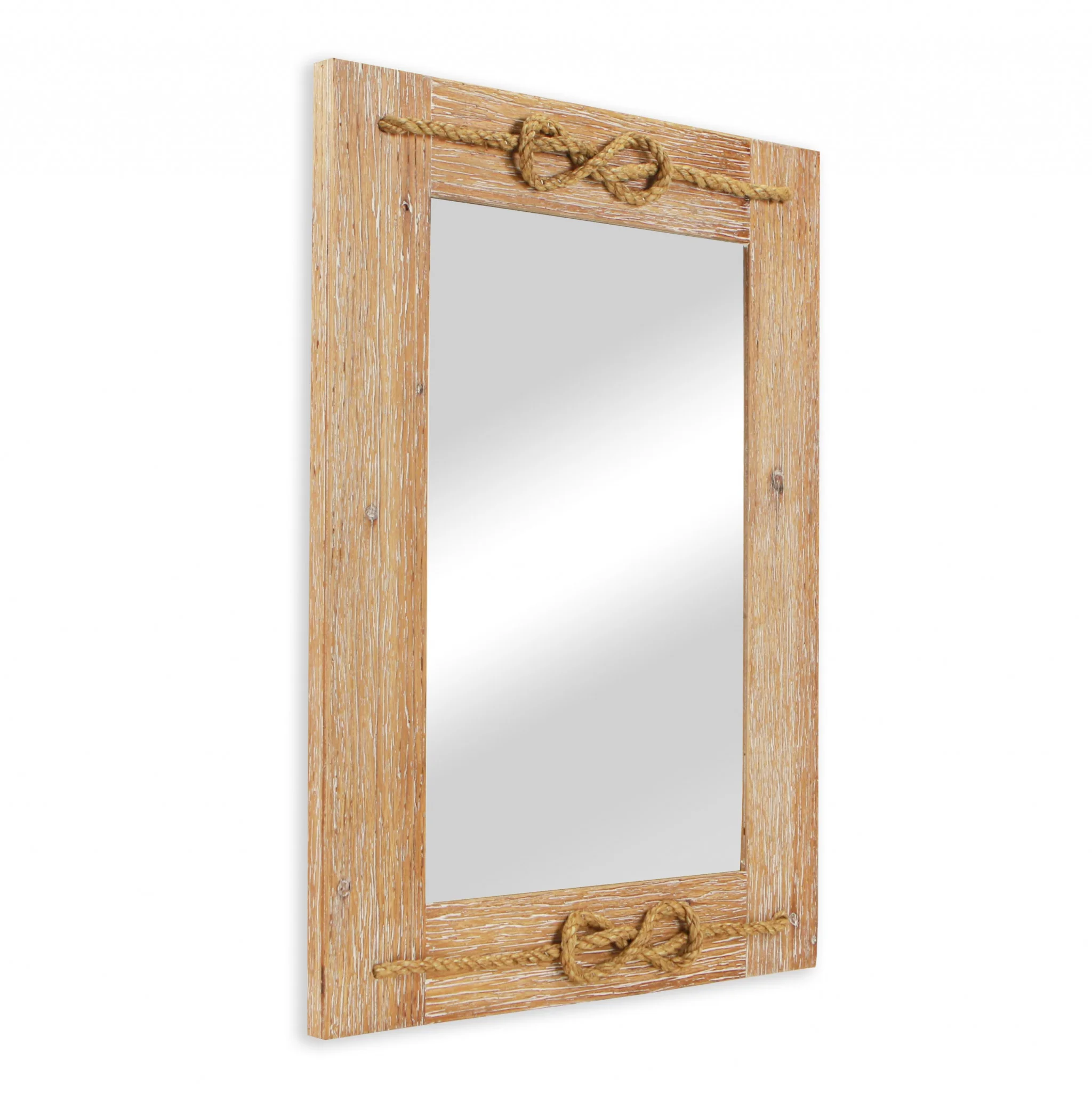 Brown Wood Finished Frame with Nautical Rope Accent Wall Mirror By Homeroots - Image 2