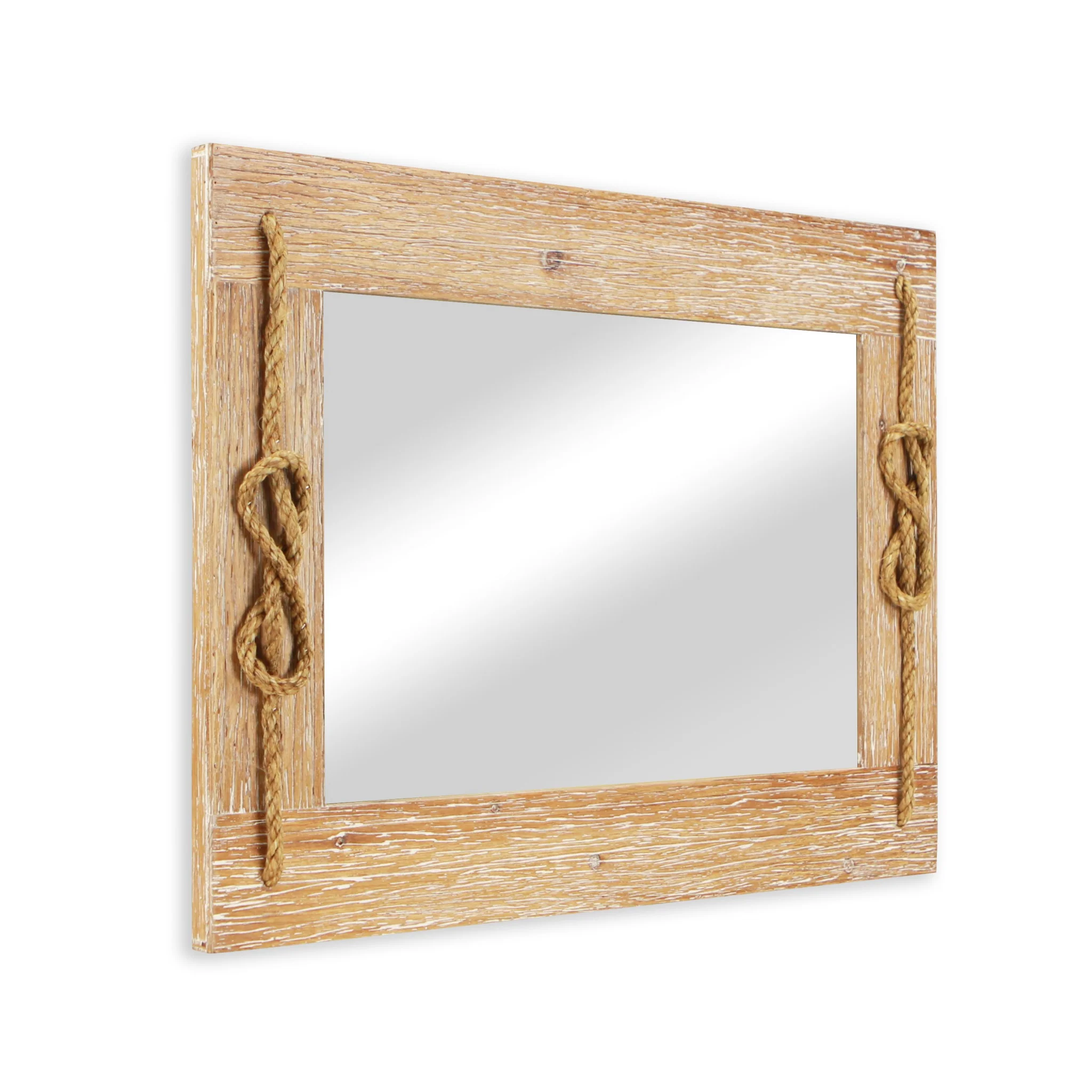Brown Wood Finished Frame with Nautical Rope Accent Wall Mirror By Homeroots - Image 3