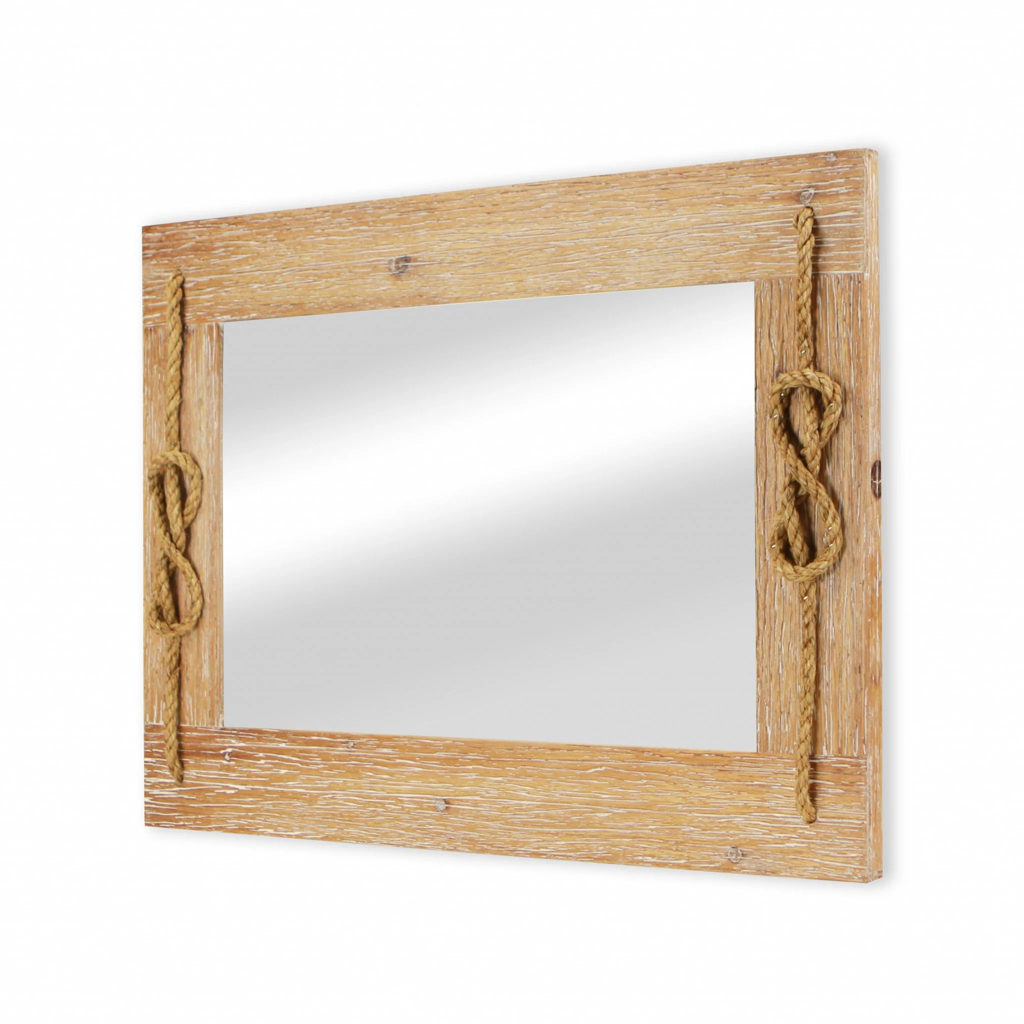 Brown Wood Finished Frame with Nautical Rope Accent Wall Mirror By Homeroots - Image 4