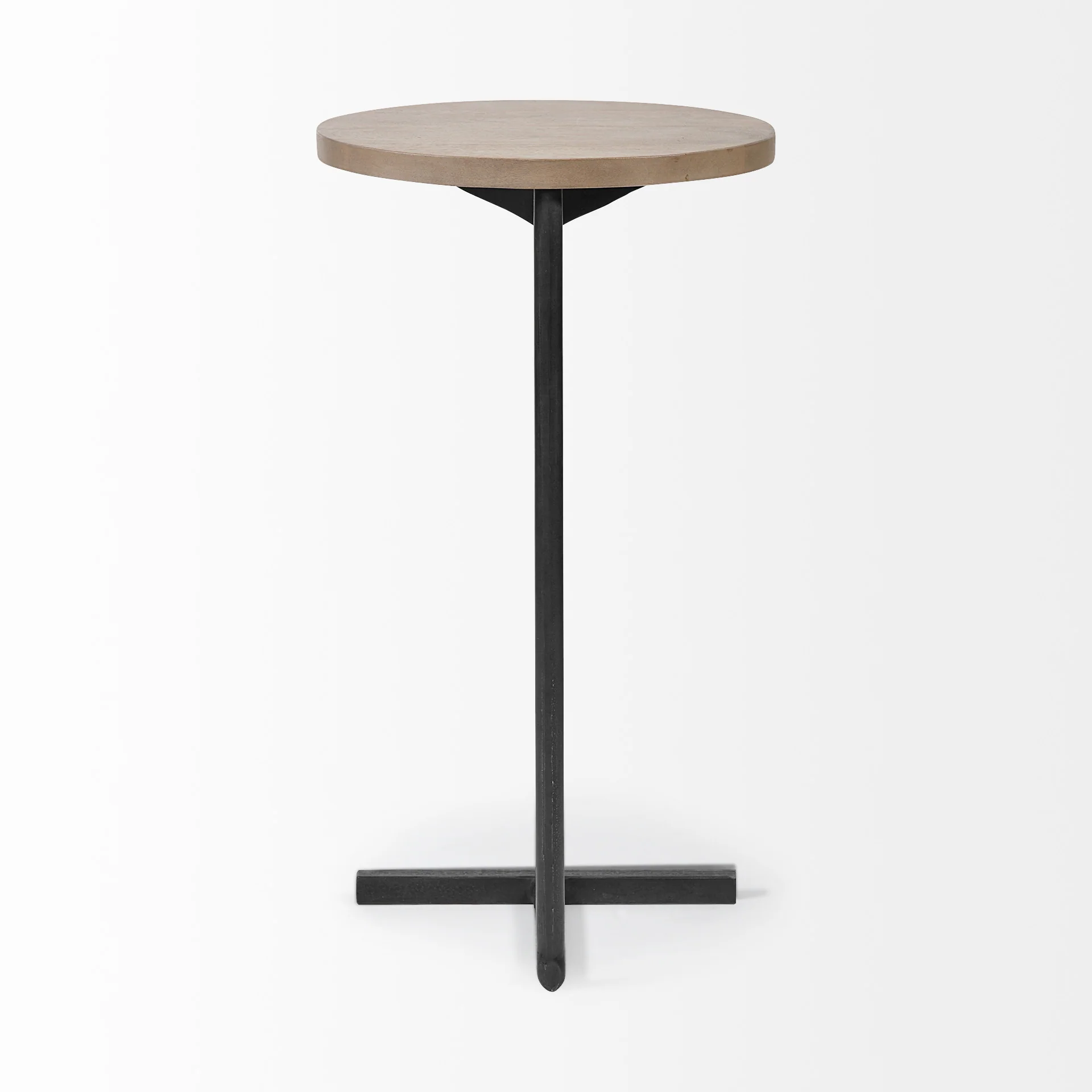 Brown Wood Round Top Accent Table with Black Iron Base By Homeroots - Image 4