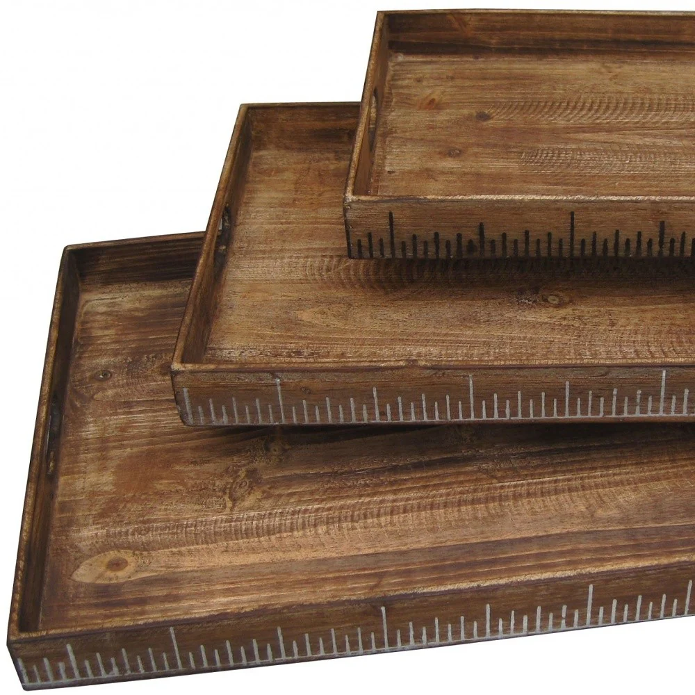 Brown Wood Tray Set By Homeroots - 274824 - Image 3
