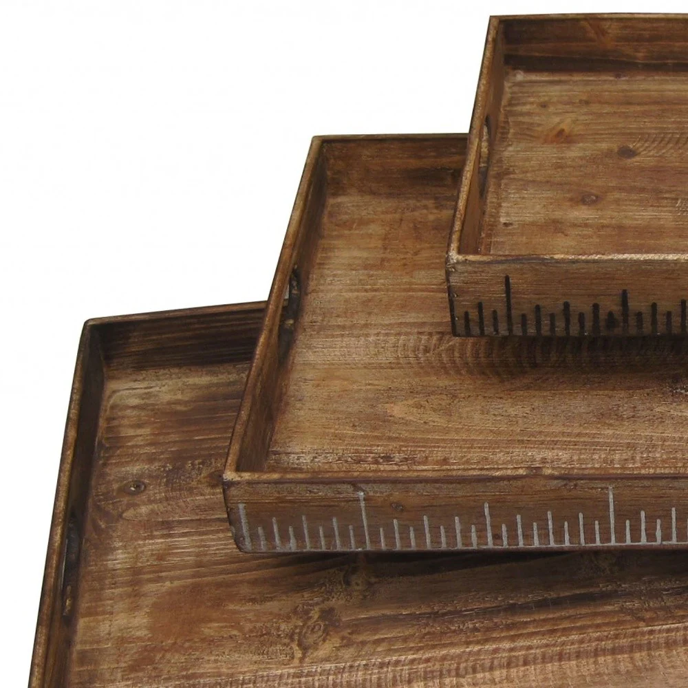 Brown Wood Tray Set By Homeroots - 274824 - Image 4