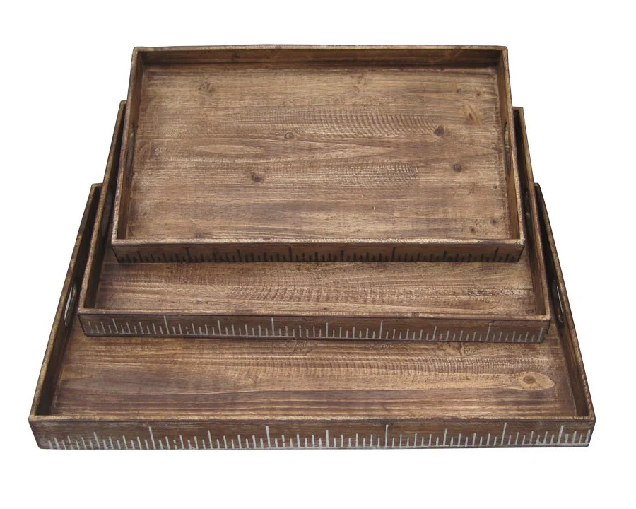 Brown Wood Tray Set By Homeroots - 274825 - Image 2
