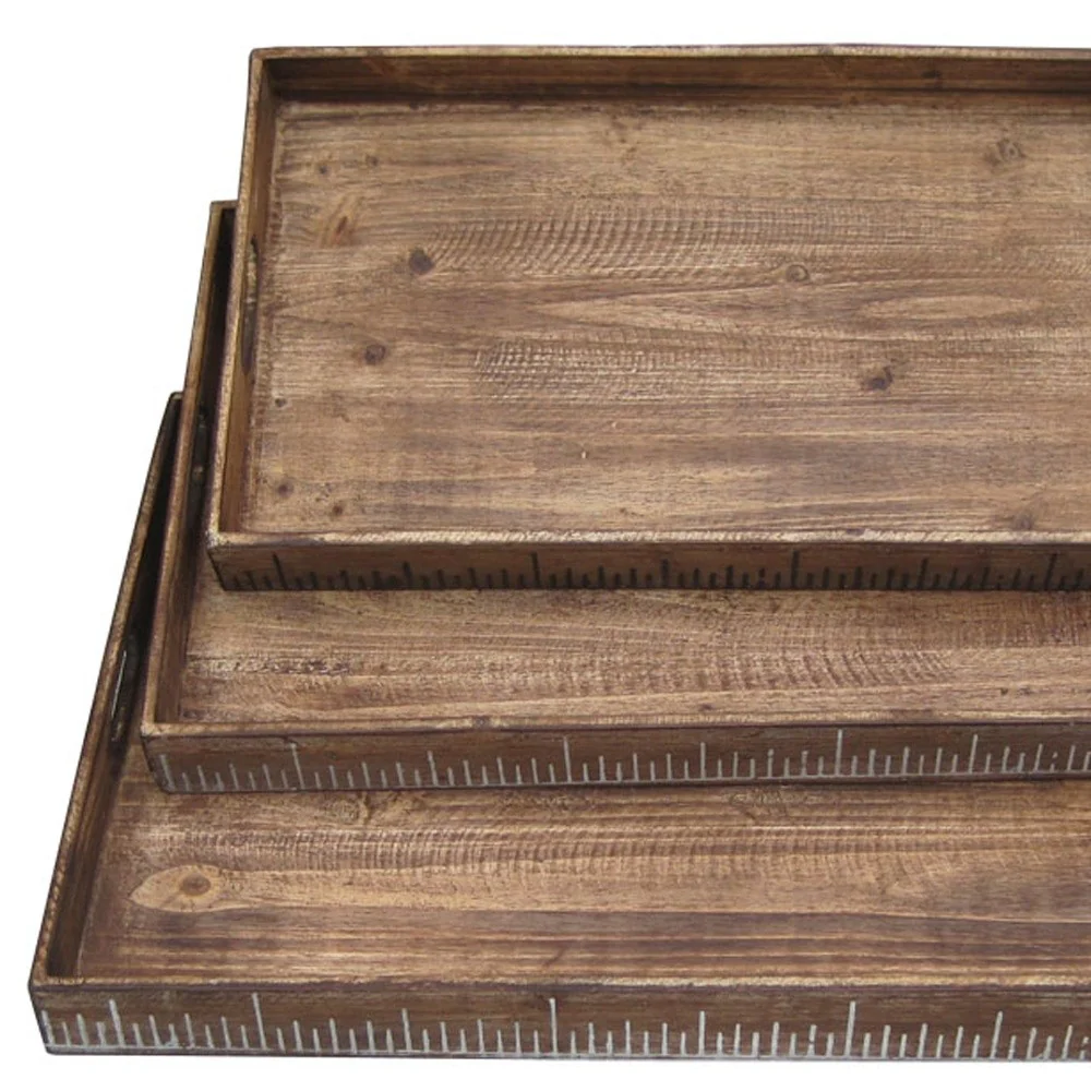 Brown Wood Tray Set By Homeroots - 274825 - Image 3