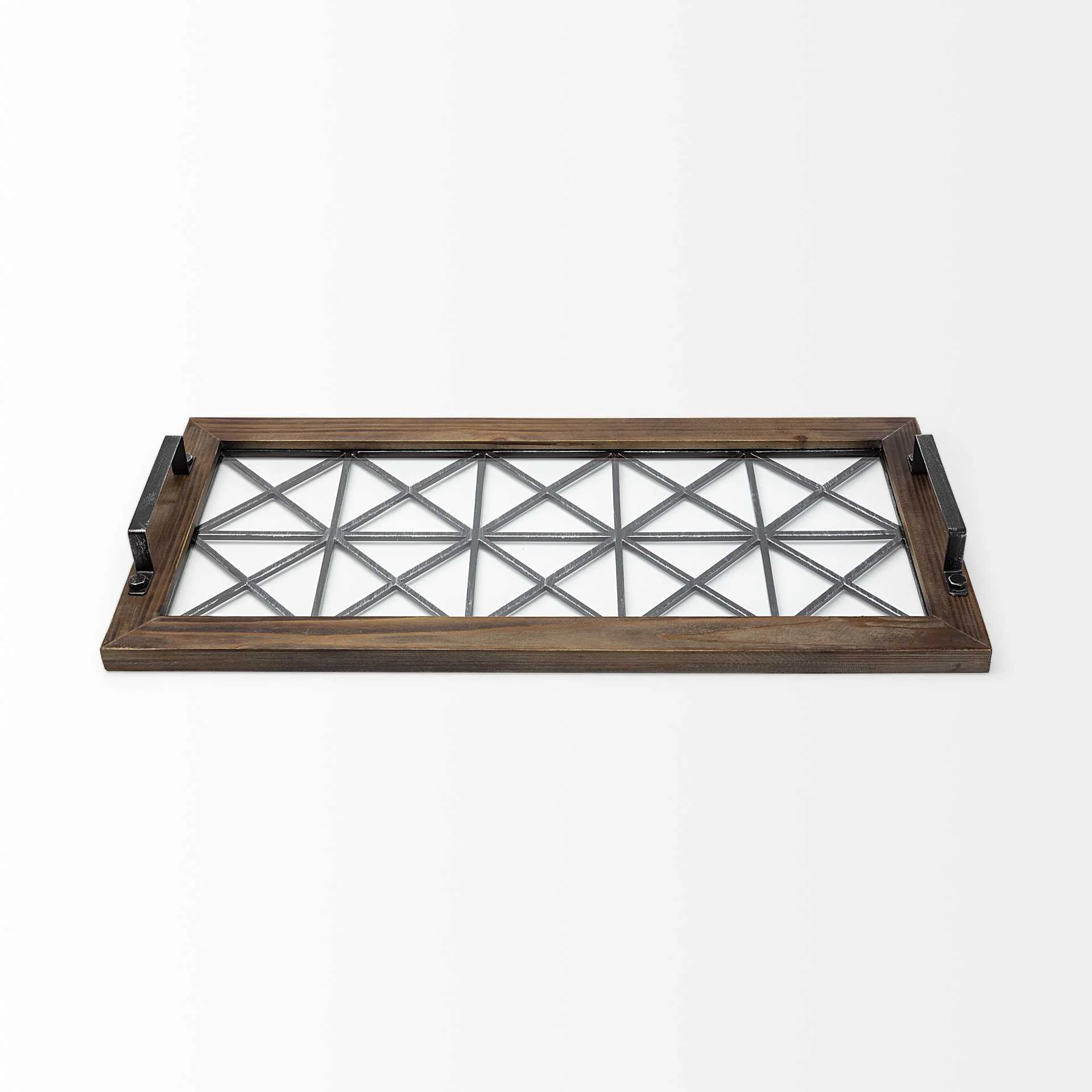Brown Wood With Geometrically Metal Frame And Glass Bottom Tray By Homeroots - Image 2