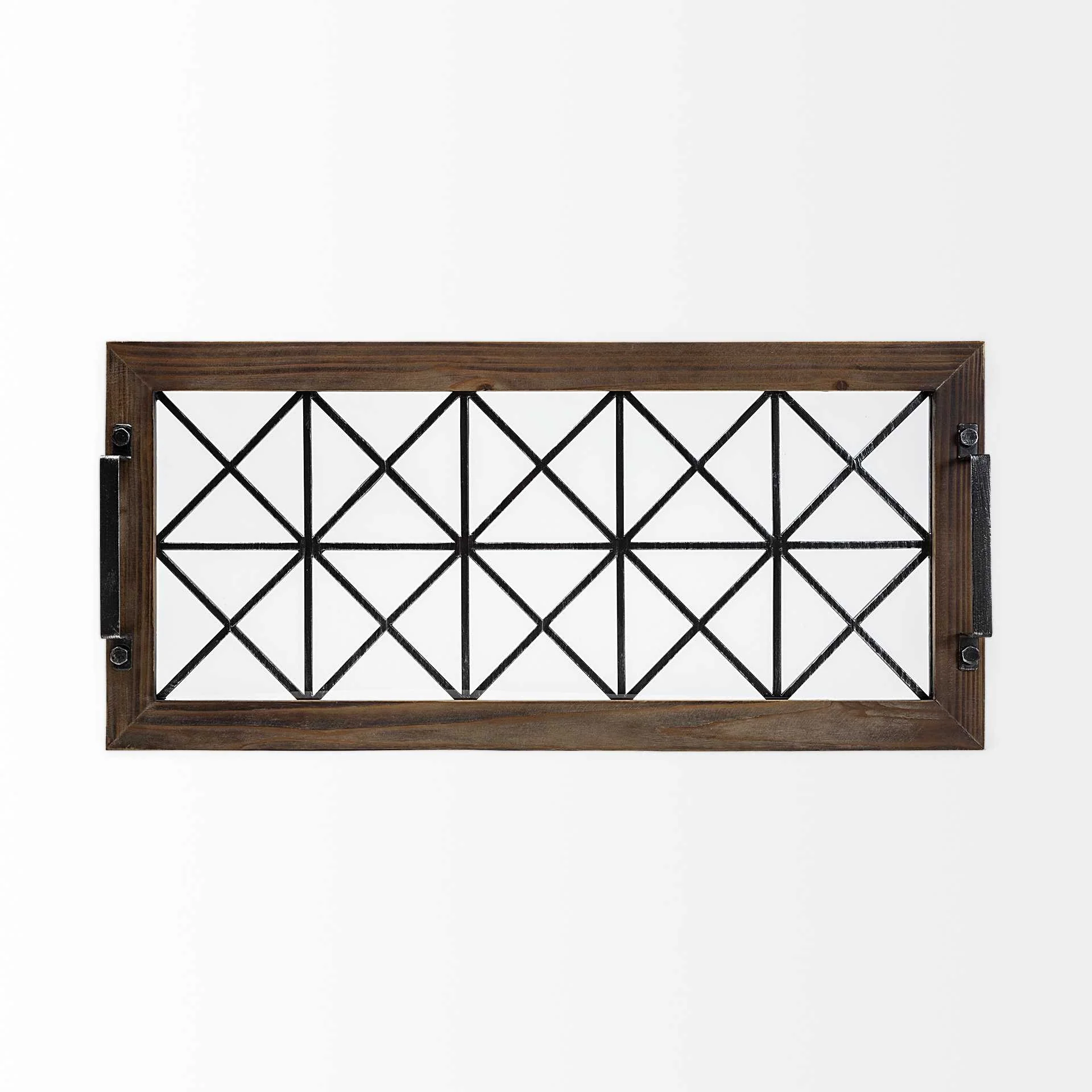 Brown Wood With Geometrically Metal Frame And Glass Bottom Tray By Homeroots - Image 3