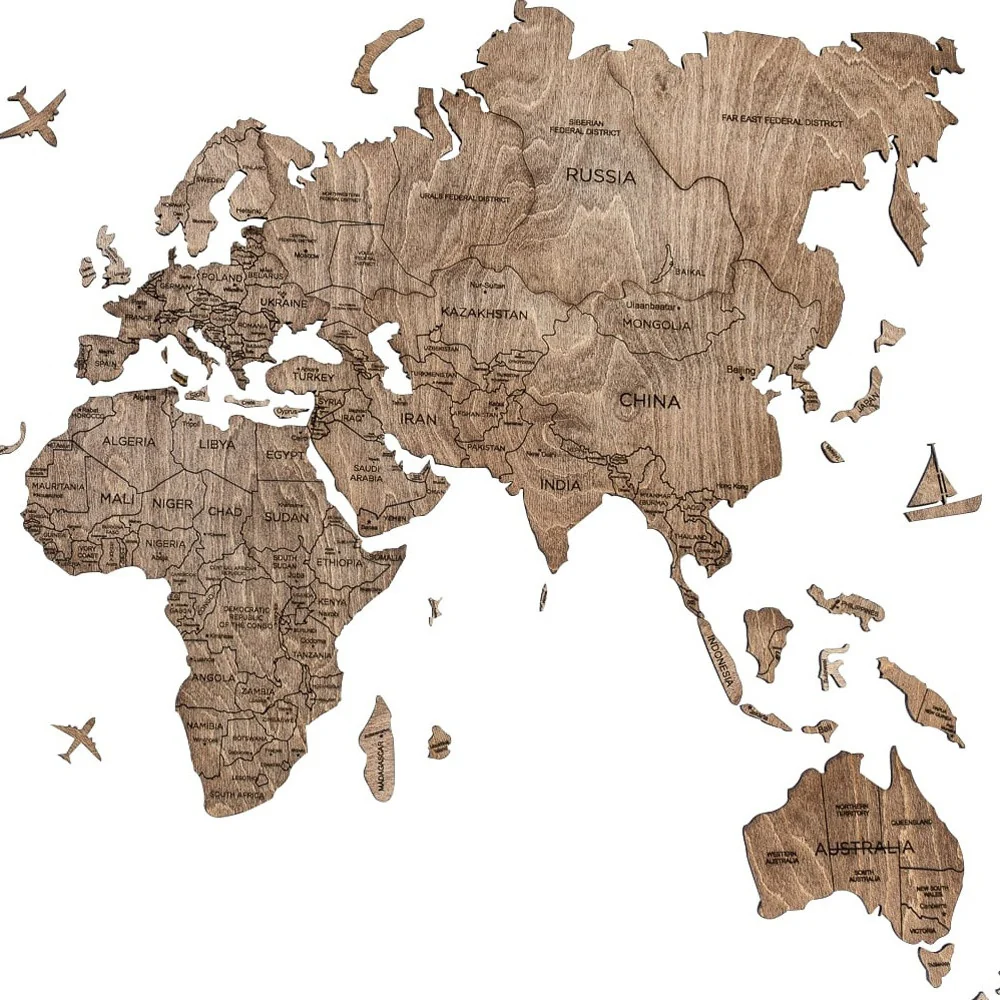 Brown Wood World Map Hanging Dimensional Sculpture By Homeroots - Image 2