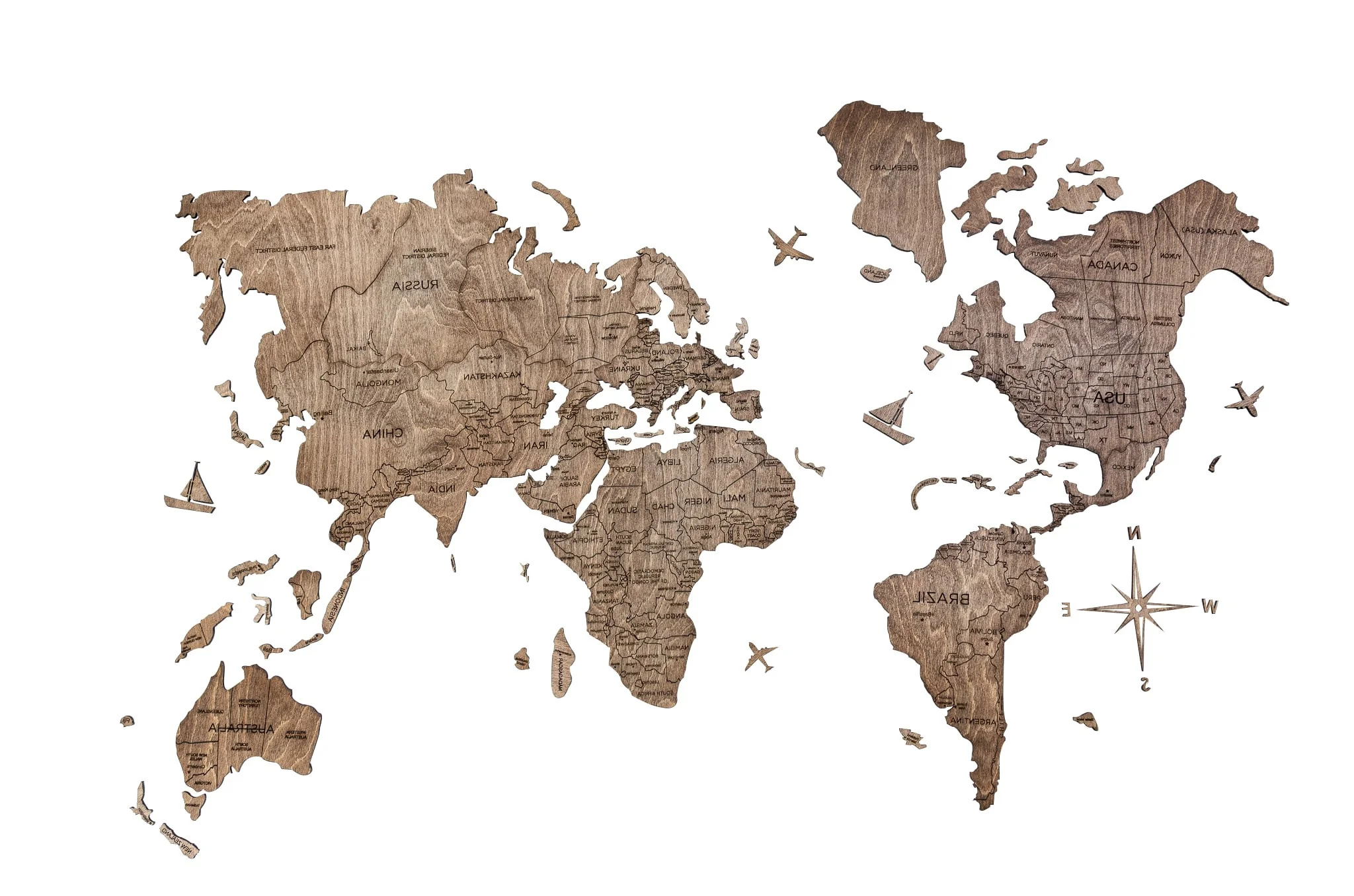 Brown Wood World Map Hanging Dimensional Sculpture By Homeroots - Image 3