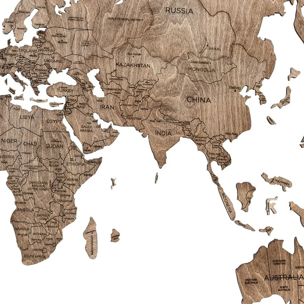 Brown Wood World Map Hanging Dimensional Sculpture By Homeroots - Image 4