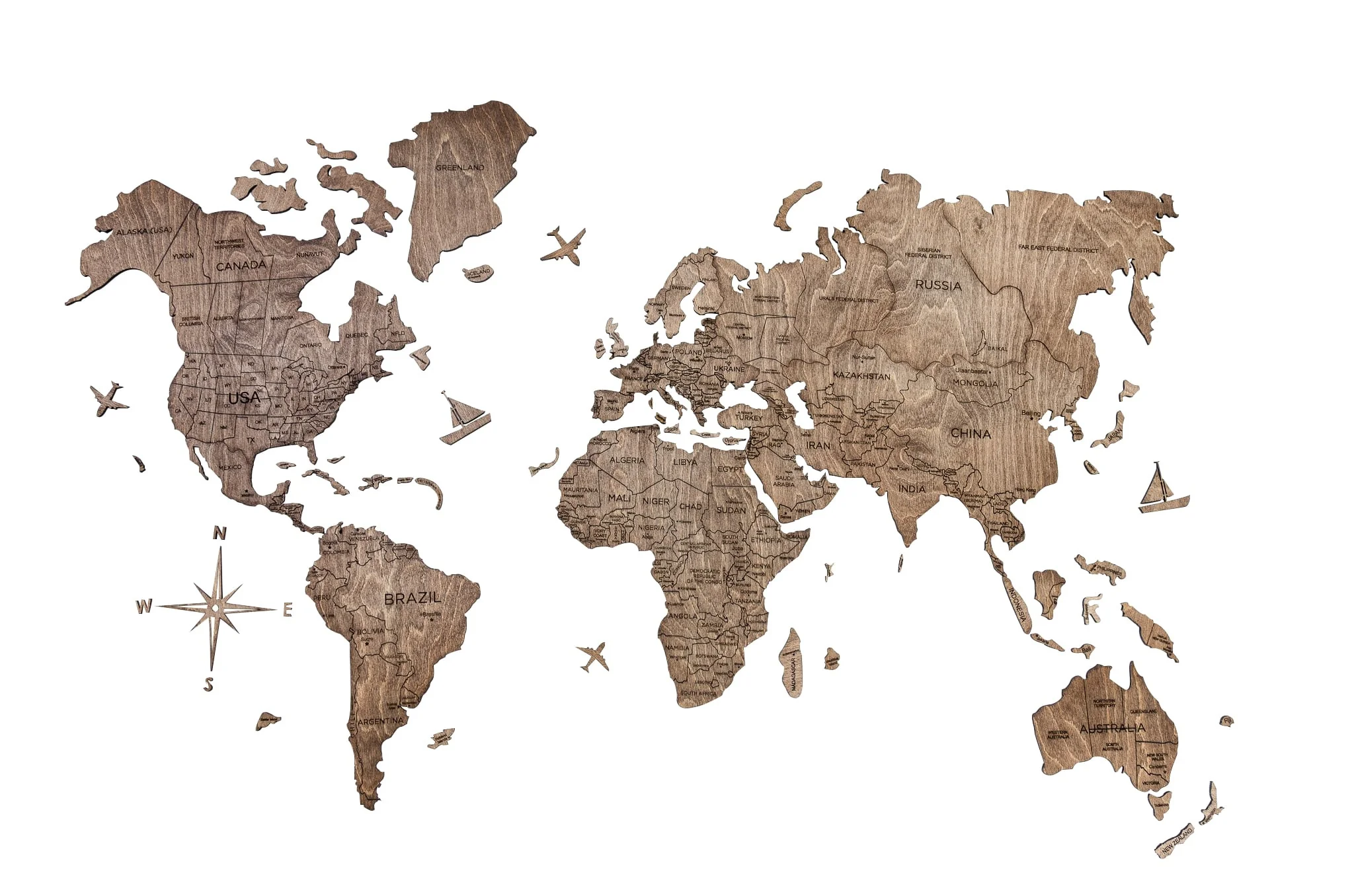 Brown Wood World Map Hanging Dimensional Sculpture By Homeroots - Image 5