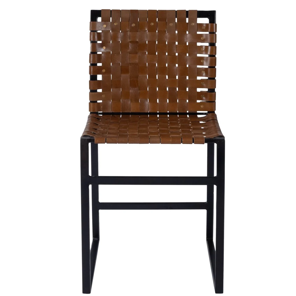 Brown Woven Leather Chair By Homeroots - Image 5