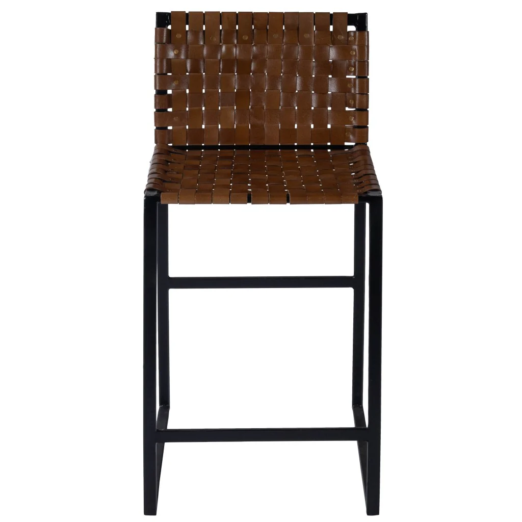Brown Woven Leather Counter Stool By Homeroots - Image 2