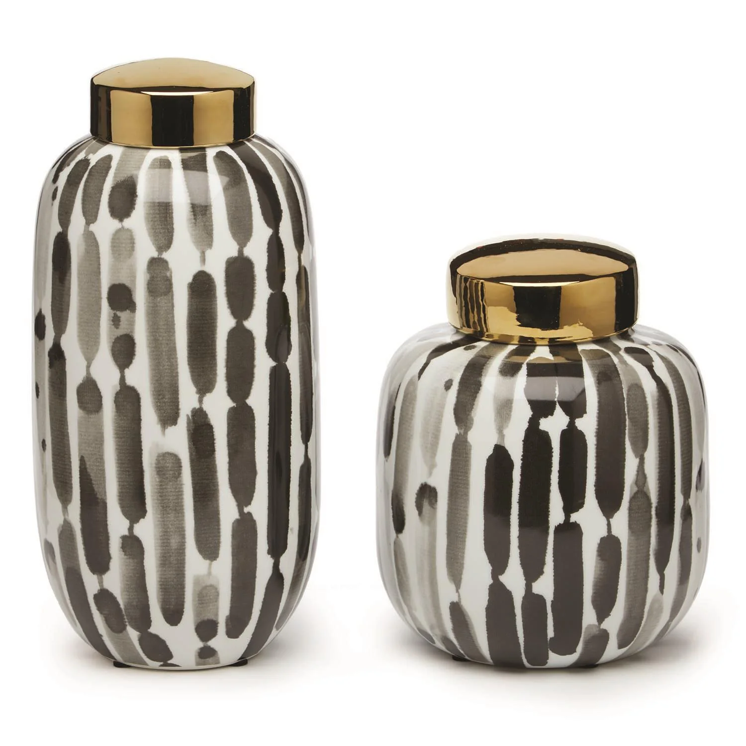 Brush Stroke Black & White Covered Jars Set Of 2 By Two's Company - Image 2