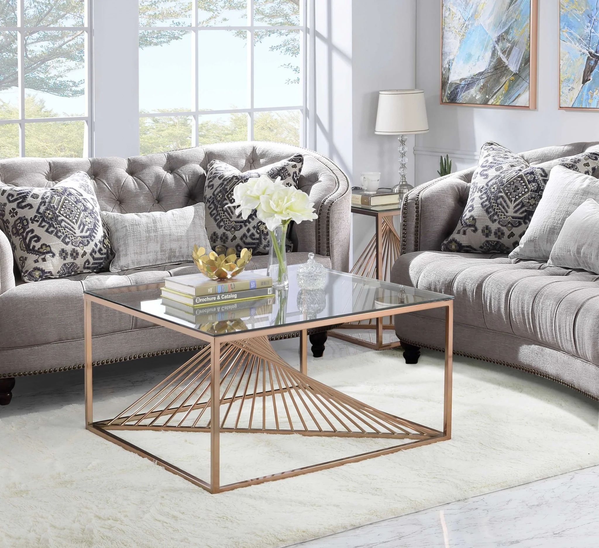 Brushed Copper And Clear Glass Coffee Table By Homeroots - Image 3