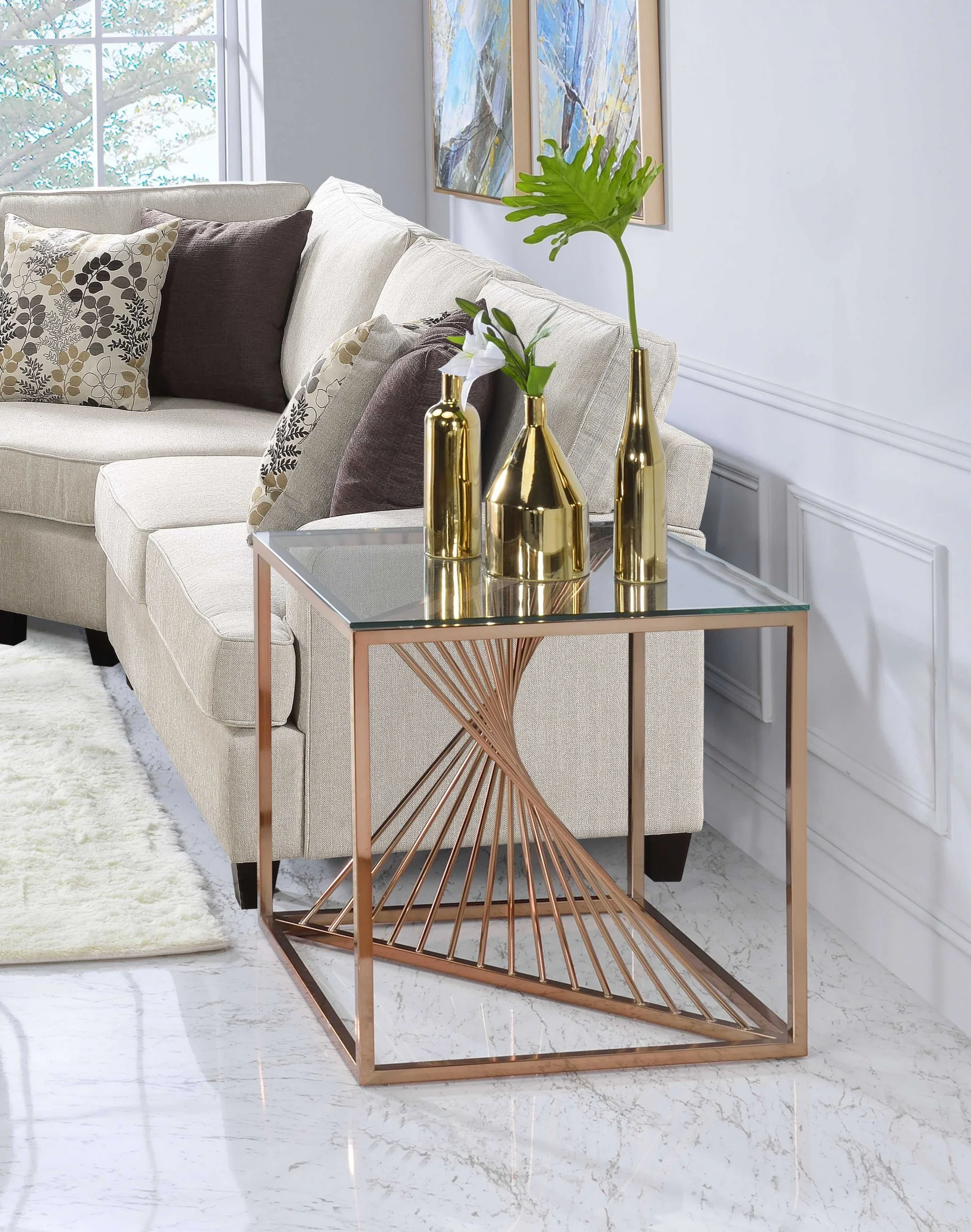 Brushed Copper And Clear Glass End Table By Homeroots - Image 2