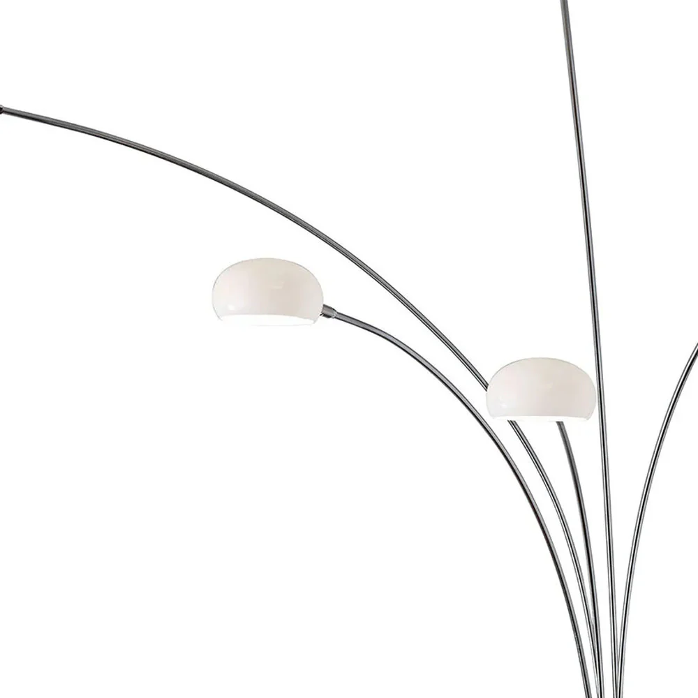 Brushed Steel Adjustable Arc Floor Lamp with Five Lights and White Milk Glass Shades By Homeroots - Image 2