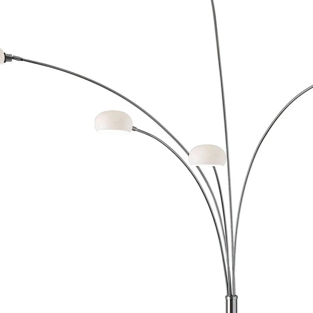 Brushed Steel Adjustable Arc Floor Lamp with Five Lights and White Milk Glass Shades By Homeroots - Image 3