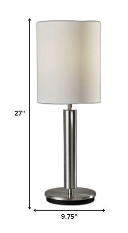 Brushed Steel Metal Stout Pole with Tall Silk Shade Table Lamp By Homeroots - Image 5
