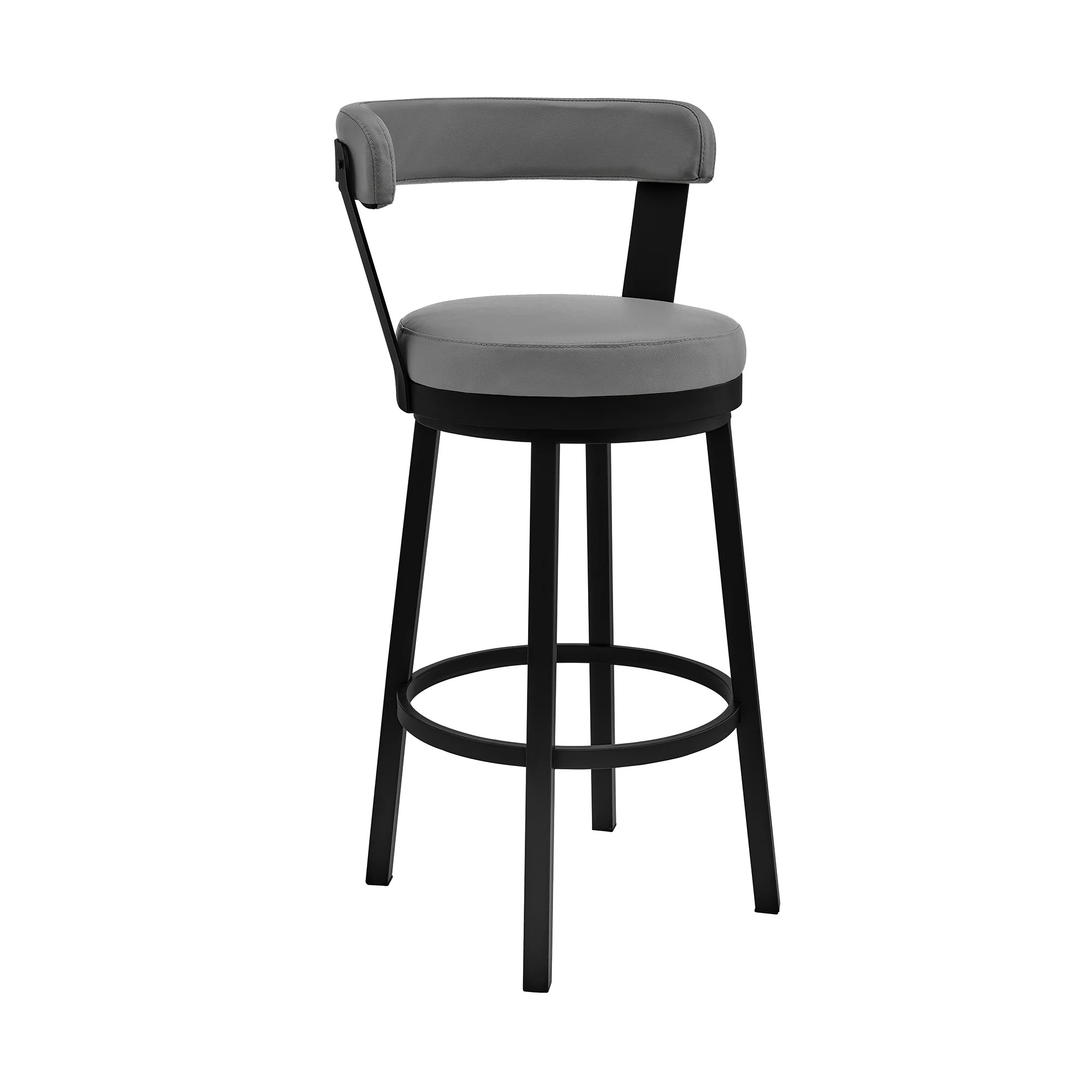 Bryant 26" Counter Height Swivel Bar Stool in Black Finish and Gray Faux Leather By Armen Living - Image 2
