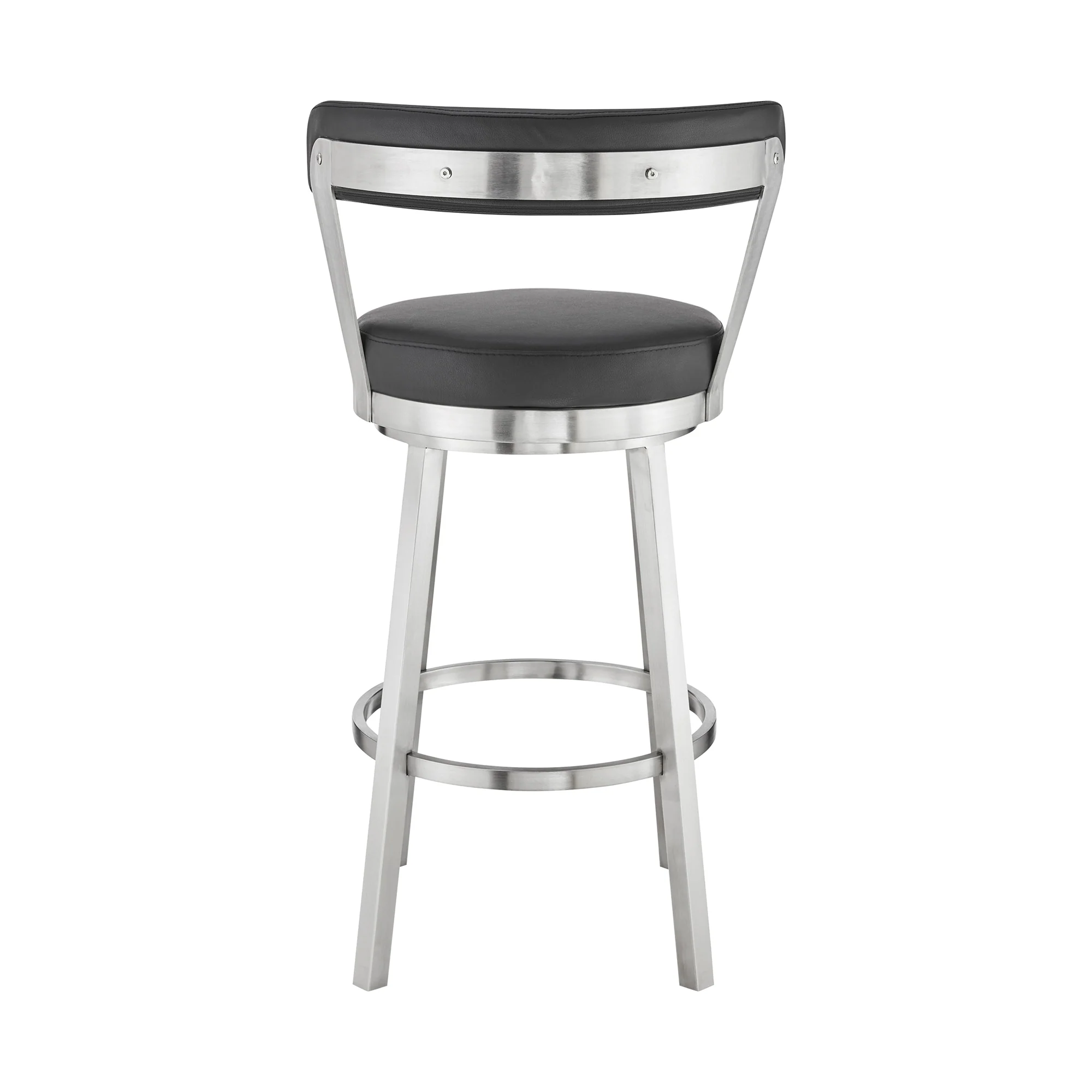 Bryant 26" Counter Height Swivel Bar Stool in Brushed Stainless Steel Finish and Black Faux Leather By Armen Living - Image 6