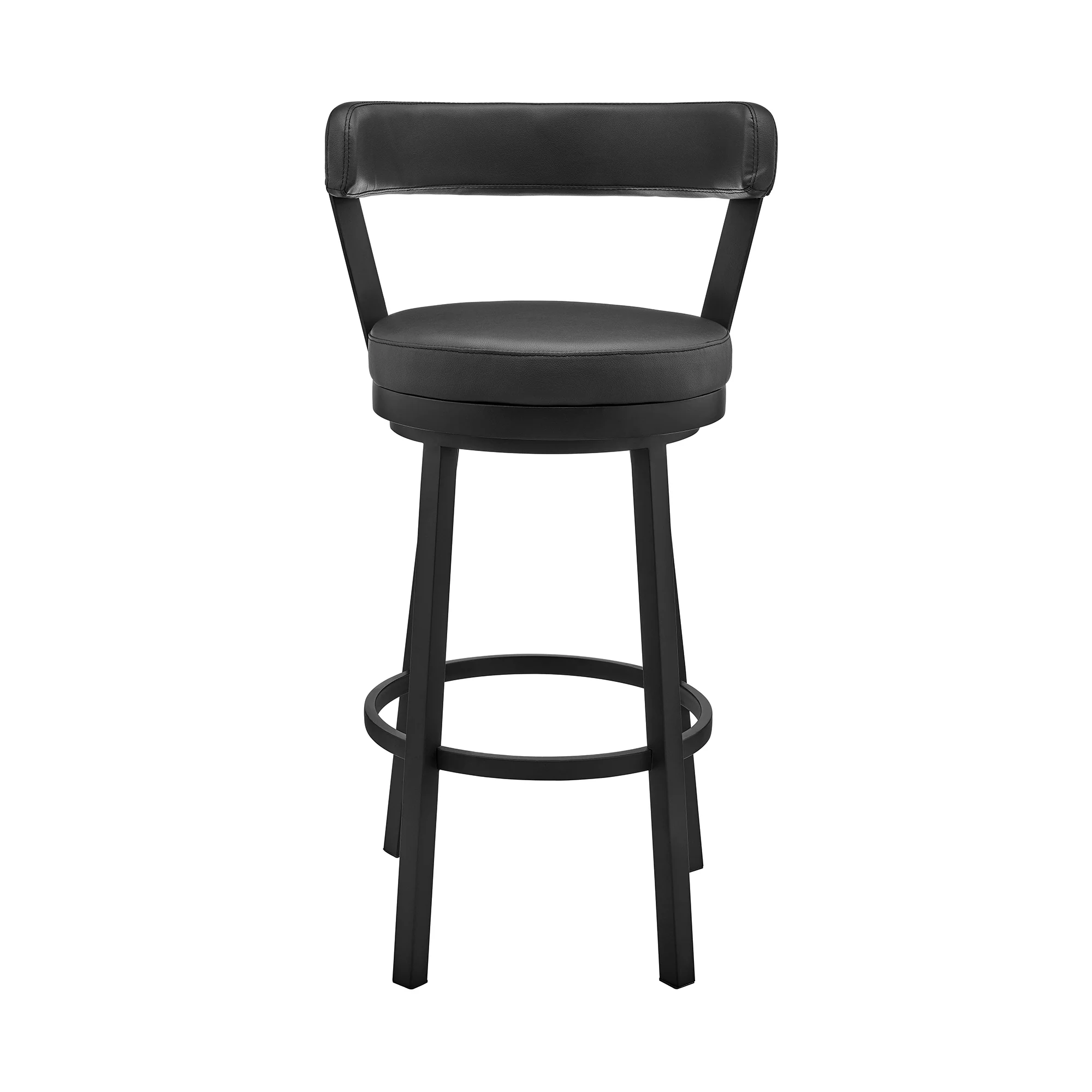 Bryant 30" Bar Height Swivel Bar Stool in Black Finish and Black Faux Leather By Armen Living - Image 3