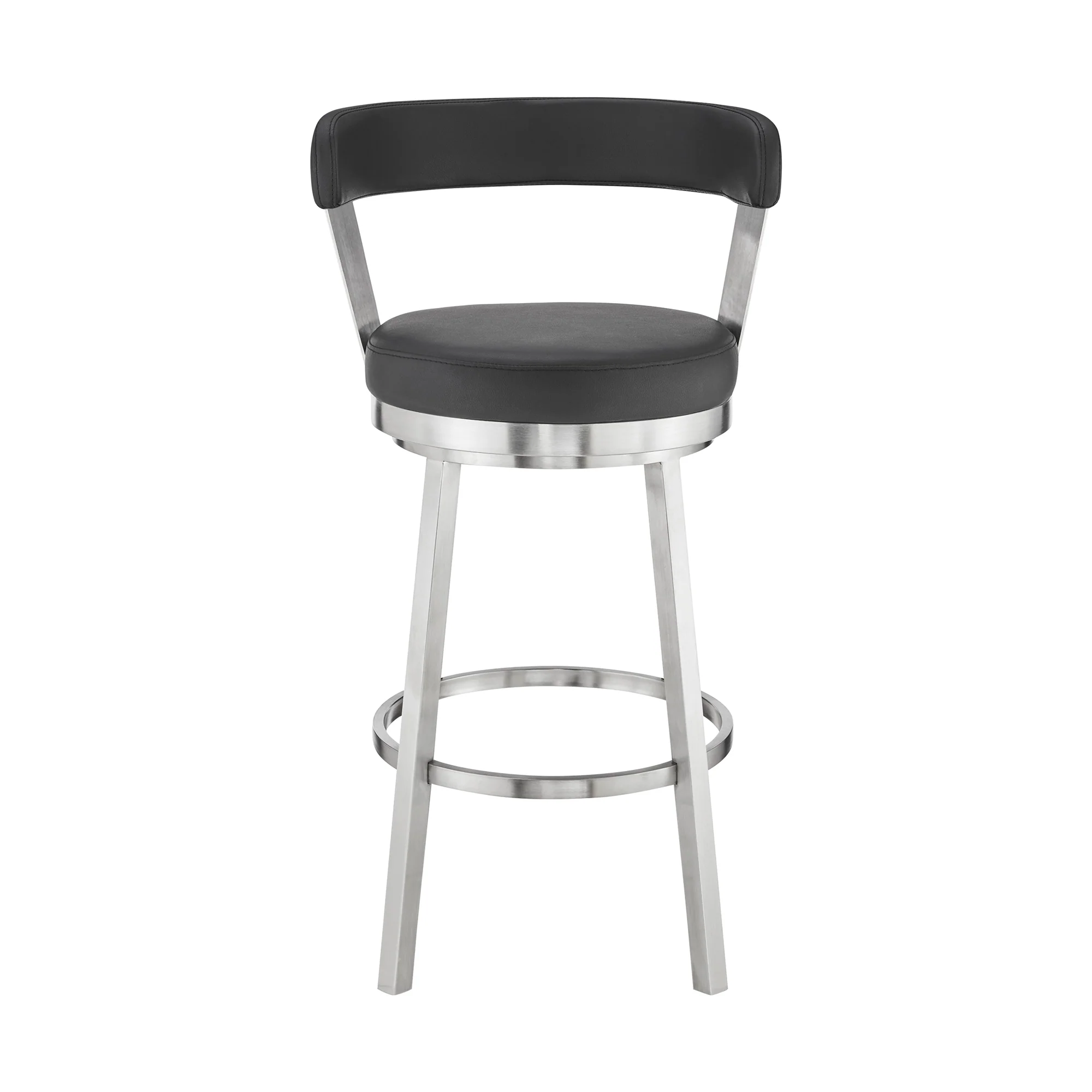 Bryant 30" Bar Height Swivel Bar Stool in Brushed Stainless Steel Finish and Black Faux Leather By Armen Living - Image 3