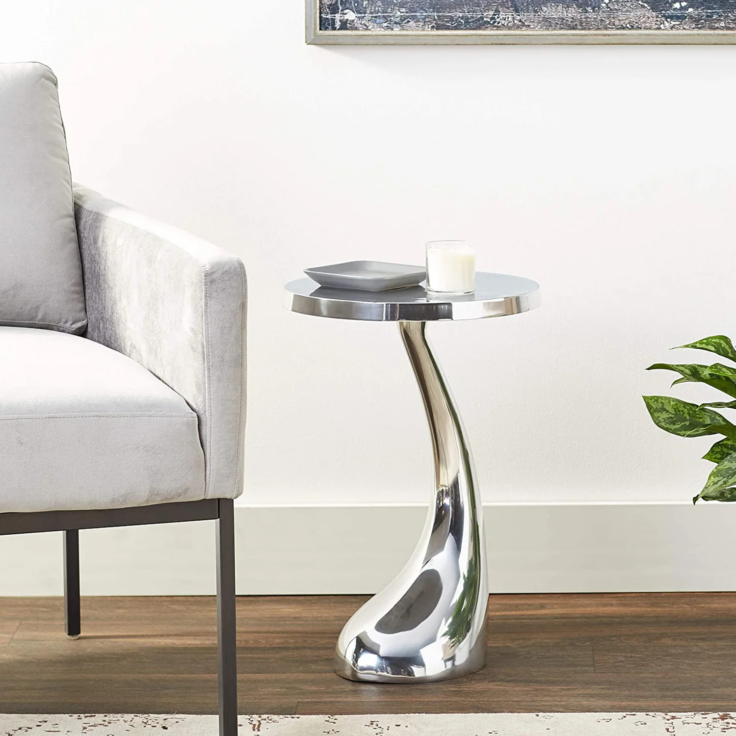 Buffed Aluminum Curve Side End Table By Homeroots - Image 2