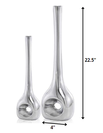 Buffed Silver Hole Set of 2 Vases By Homeroots - Image 2