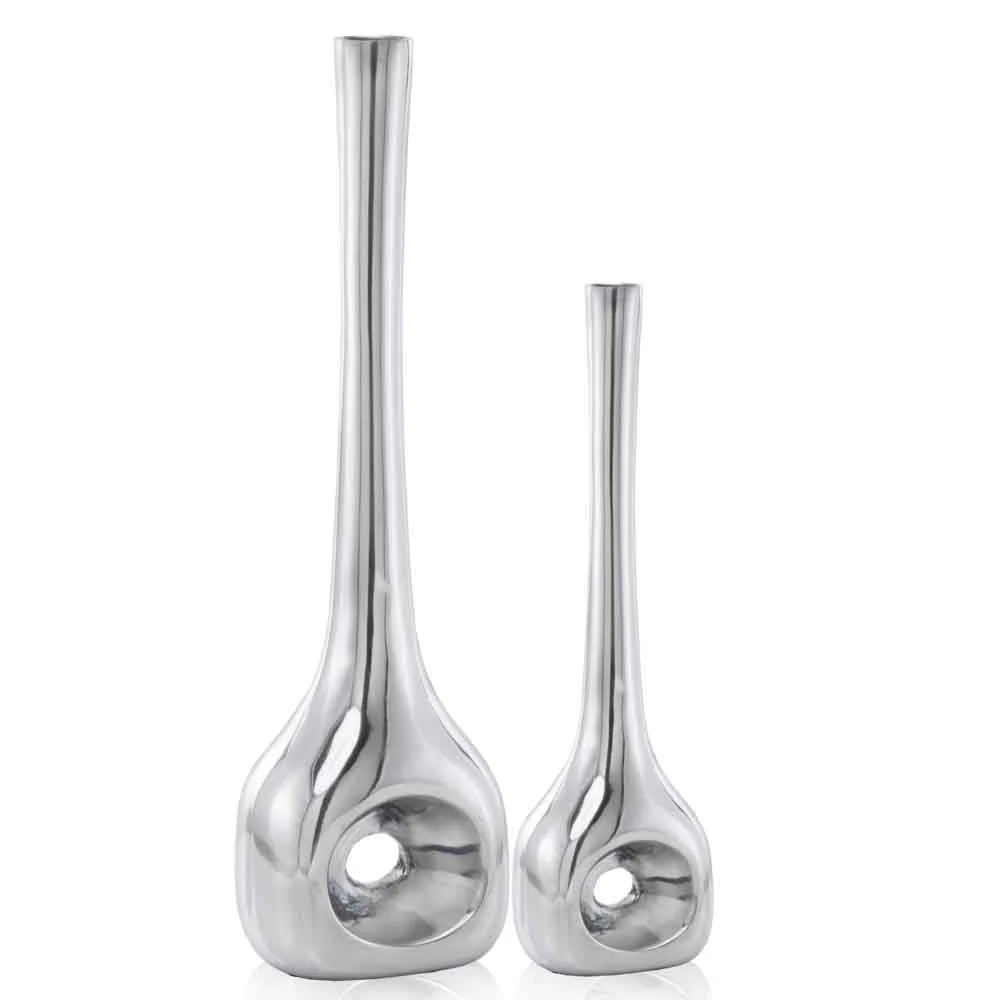 Buffed Silver Hole Set of 2 Vases By Homeroots - Image 3