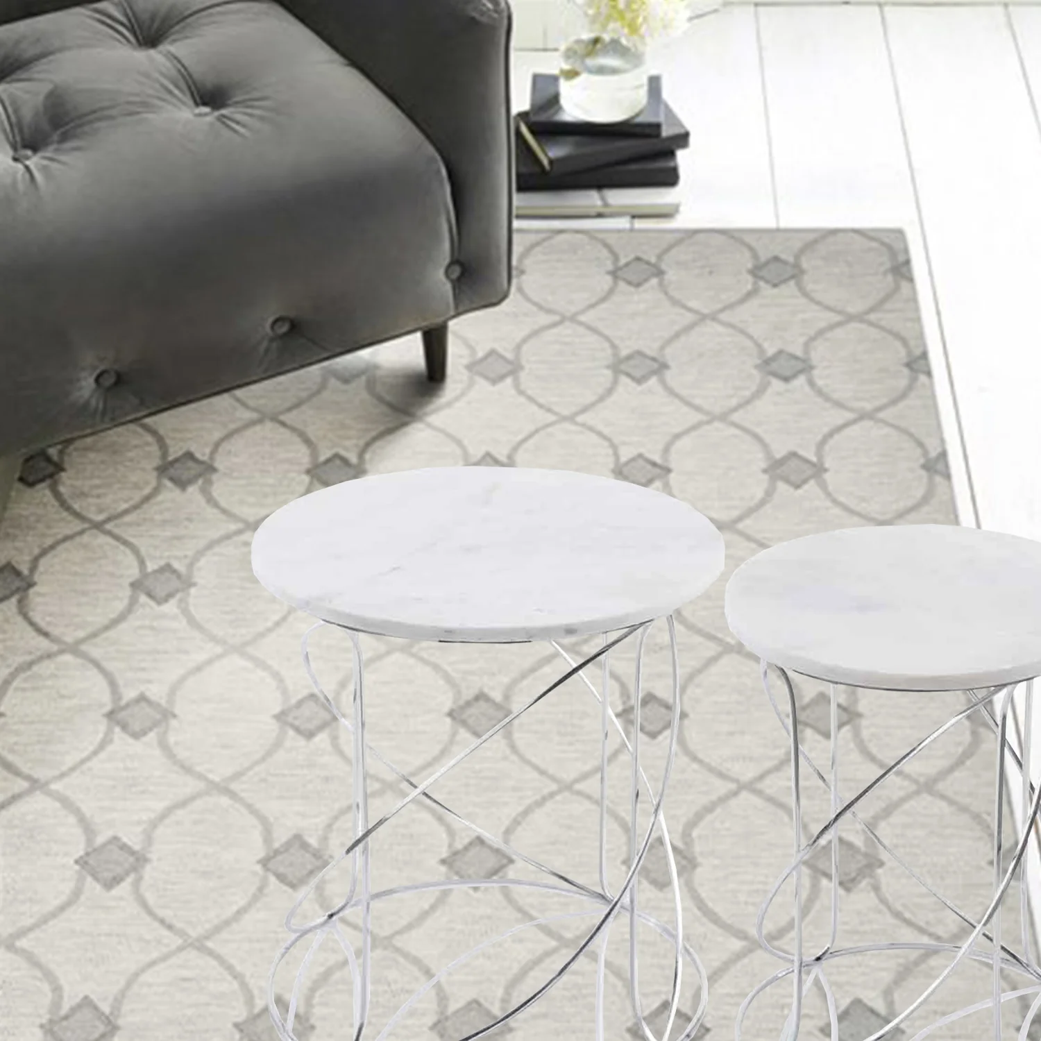 Buffed White Nested Marble Tables Set of 2 By Homeroots - Image 3