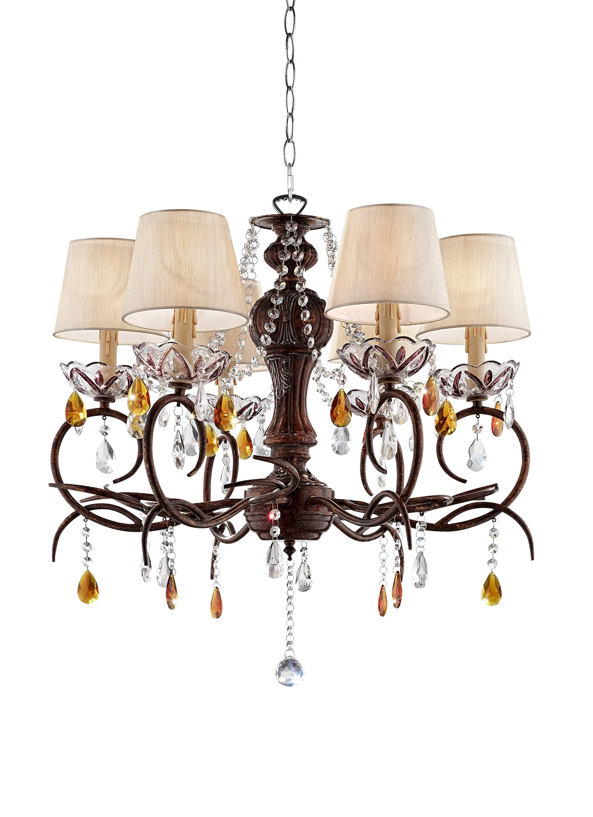 Burnished Bronze Hanging Ceiling Lamp with Clear and Amber Crystals By Homeroots - Image 2