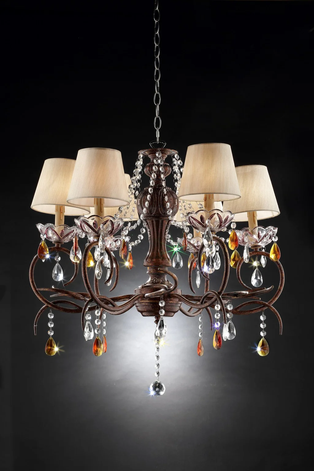 Burnished Bronze Hanging Ceiling Lamp with Clear and Amber Crystals By Homeroots - Image 3