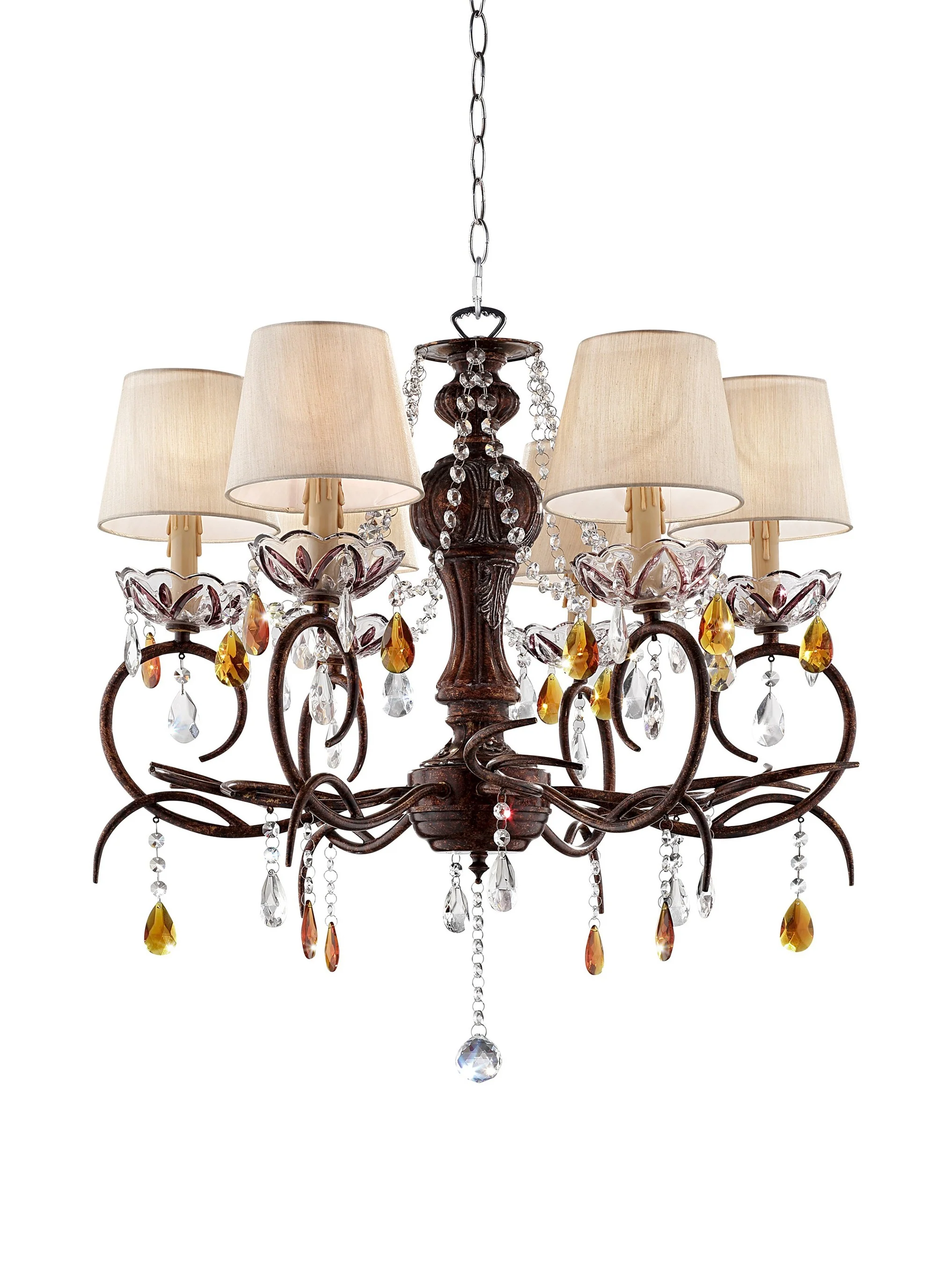 Burnished Bronze Hanging Ceiling Lamp with Clear and Amber Crystals By Homeroots - Image 4